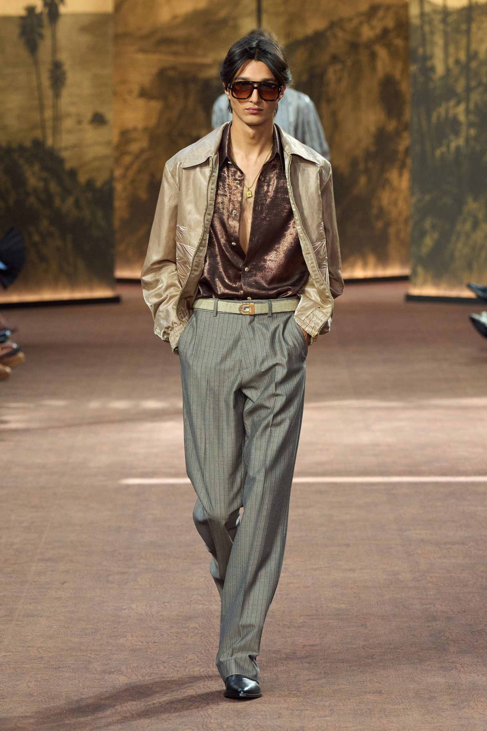 gray cotton tailored pleated pants