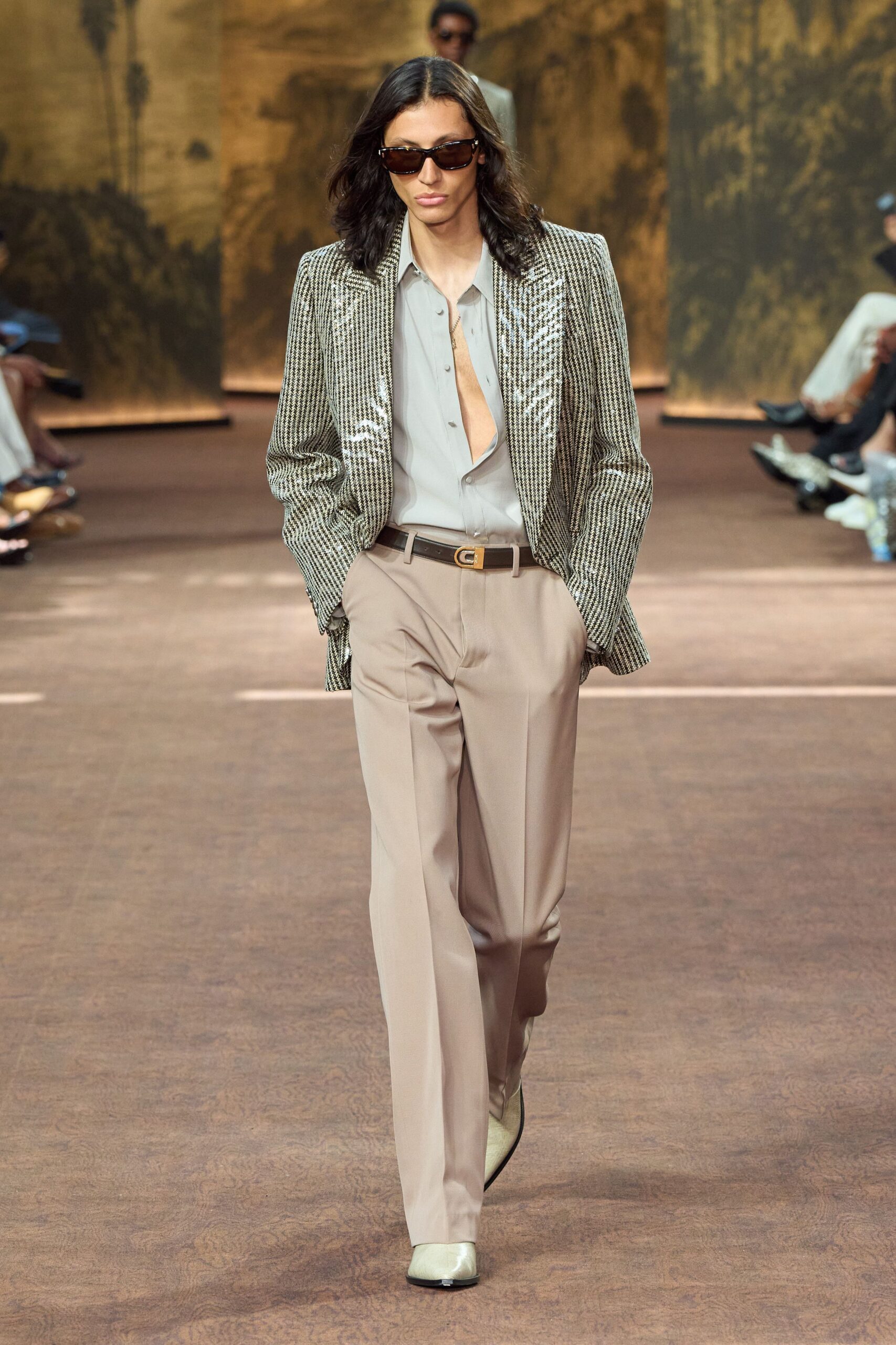 gray checked blazer with white shirt