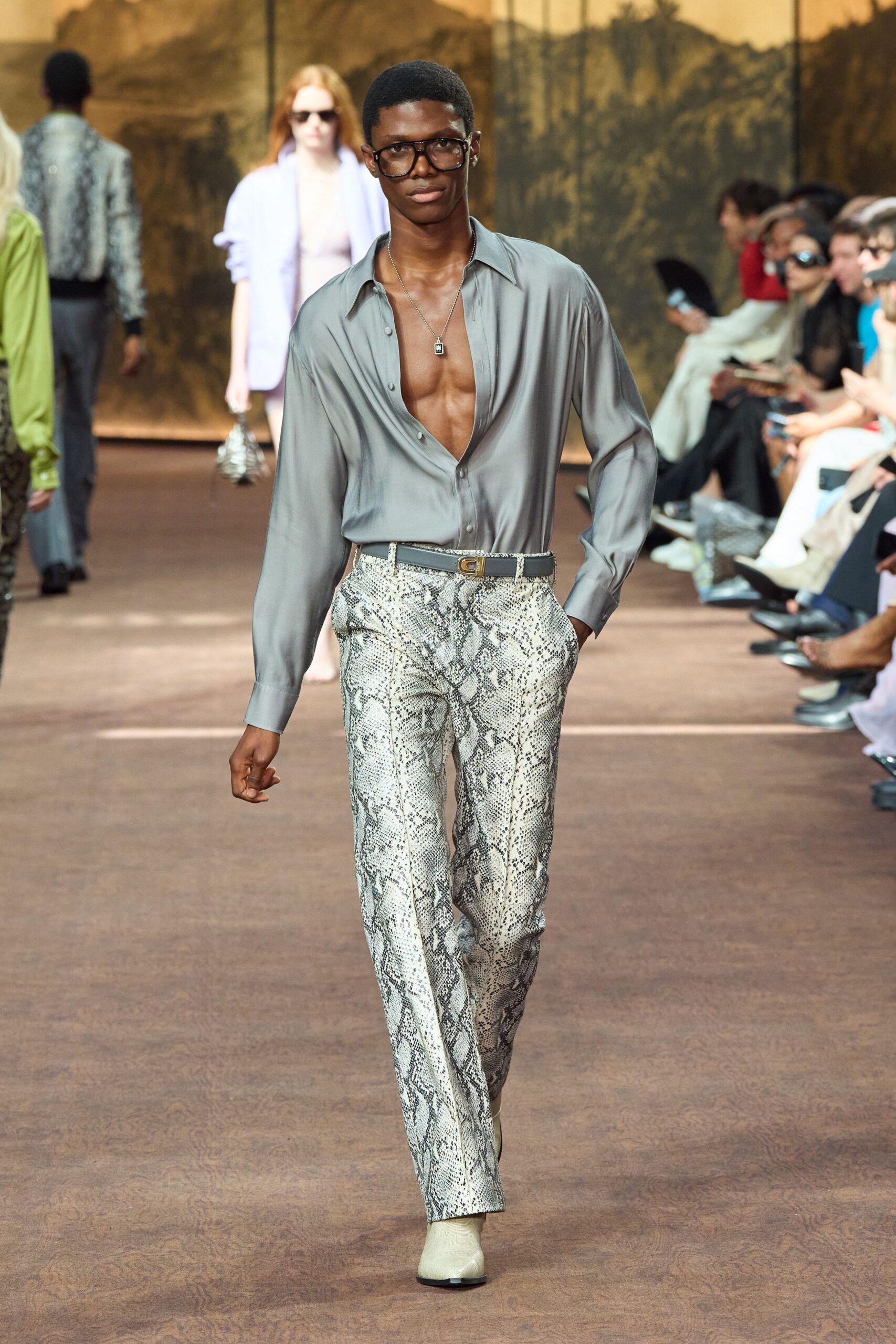 multi silk fitted printed pants
