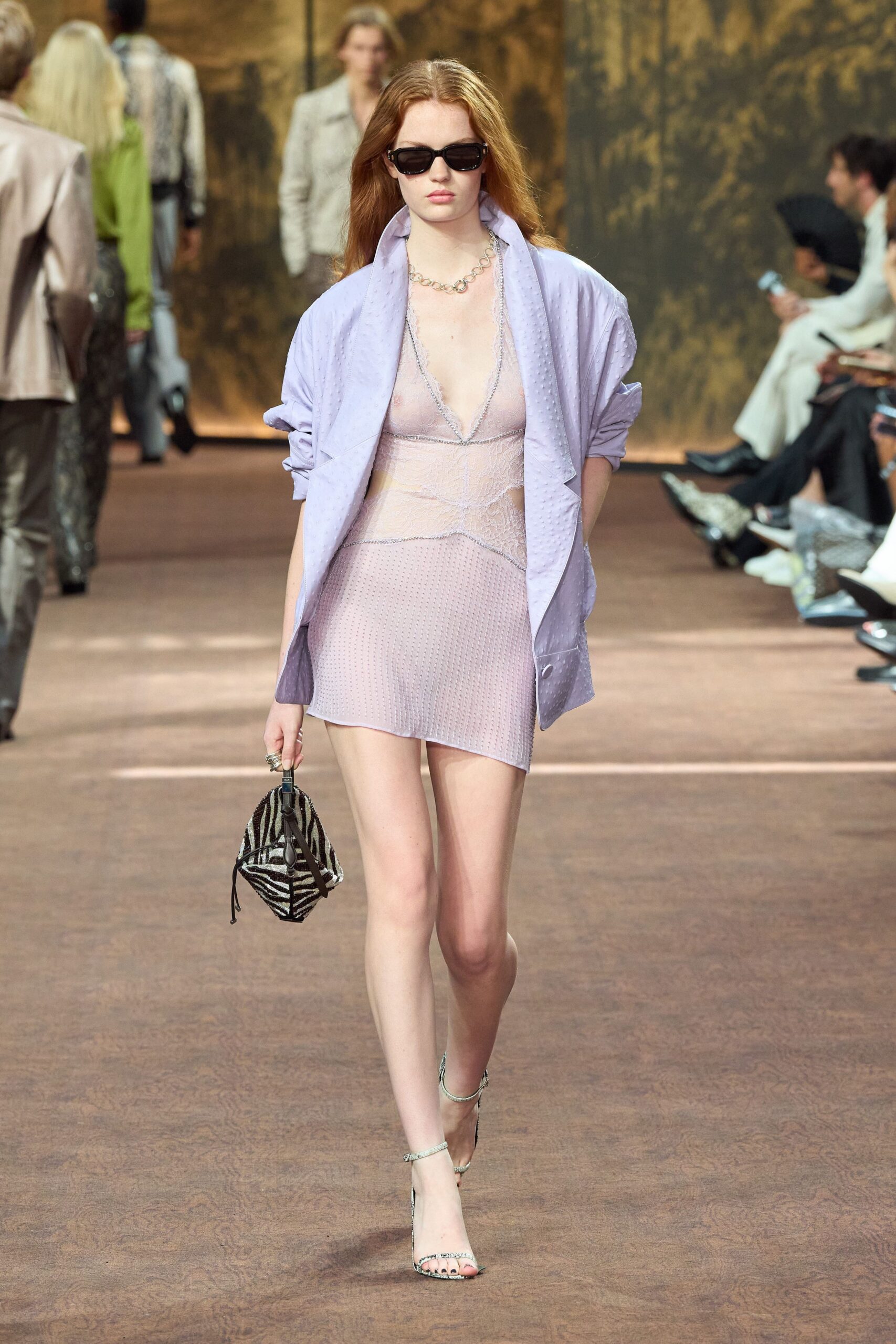 purple silk sleeveless v-neck fitted sheer flowing dress