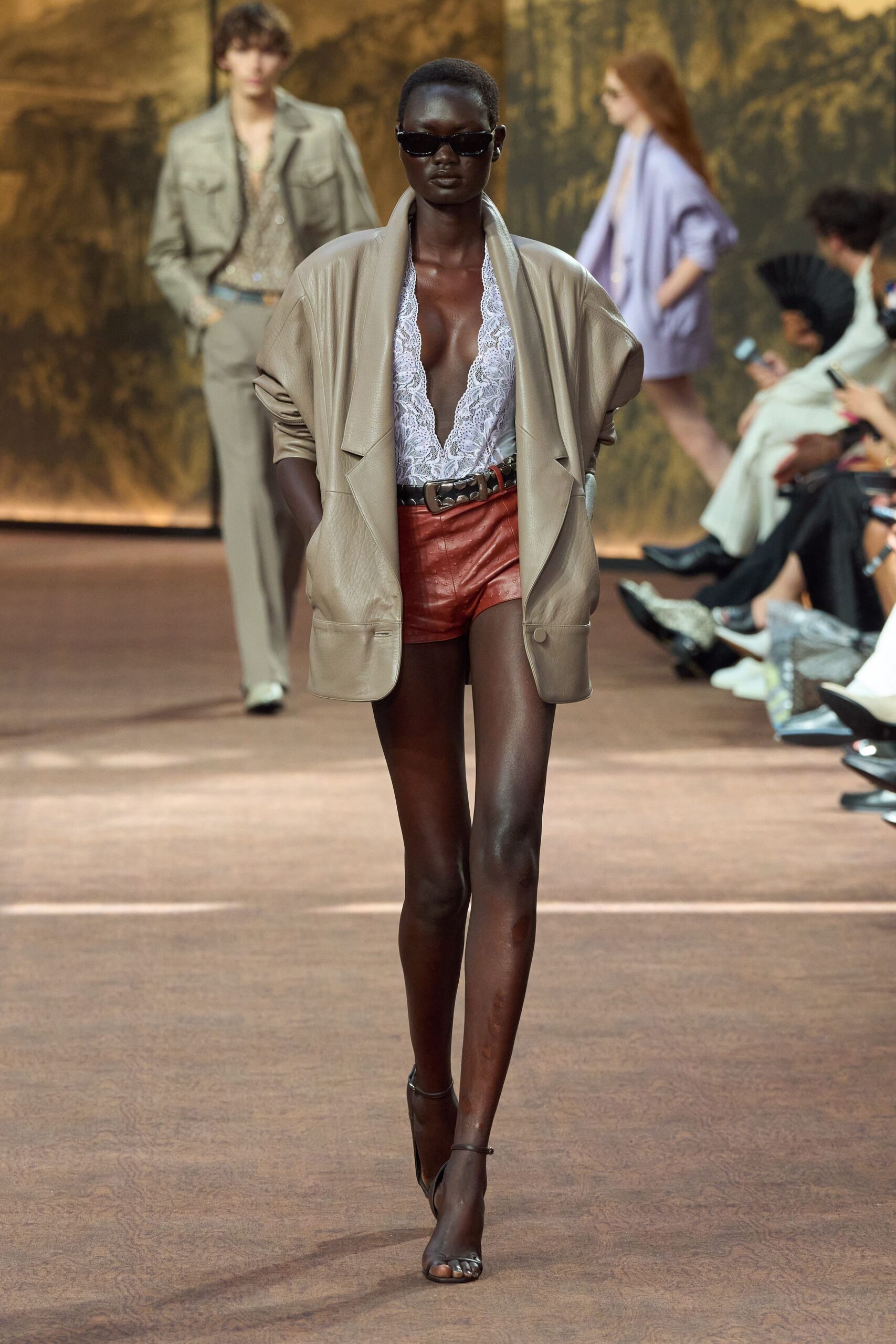 red leather fitted short shorts