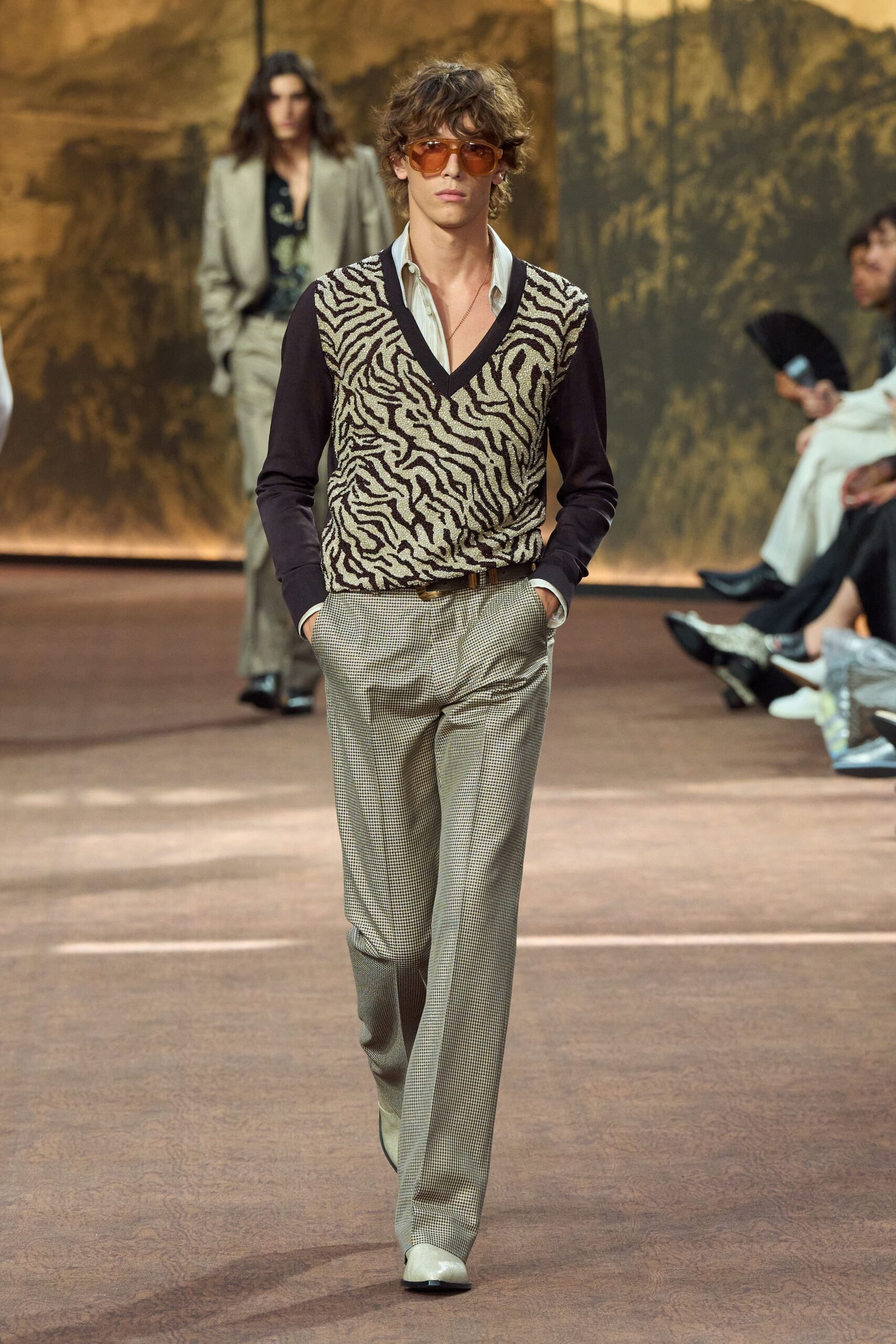 beige cotton tailored straight-leg pants