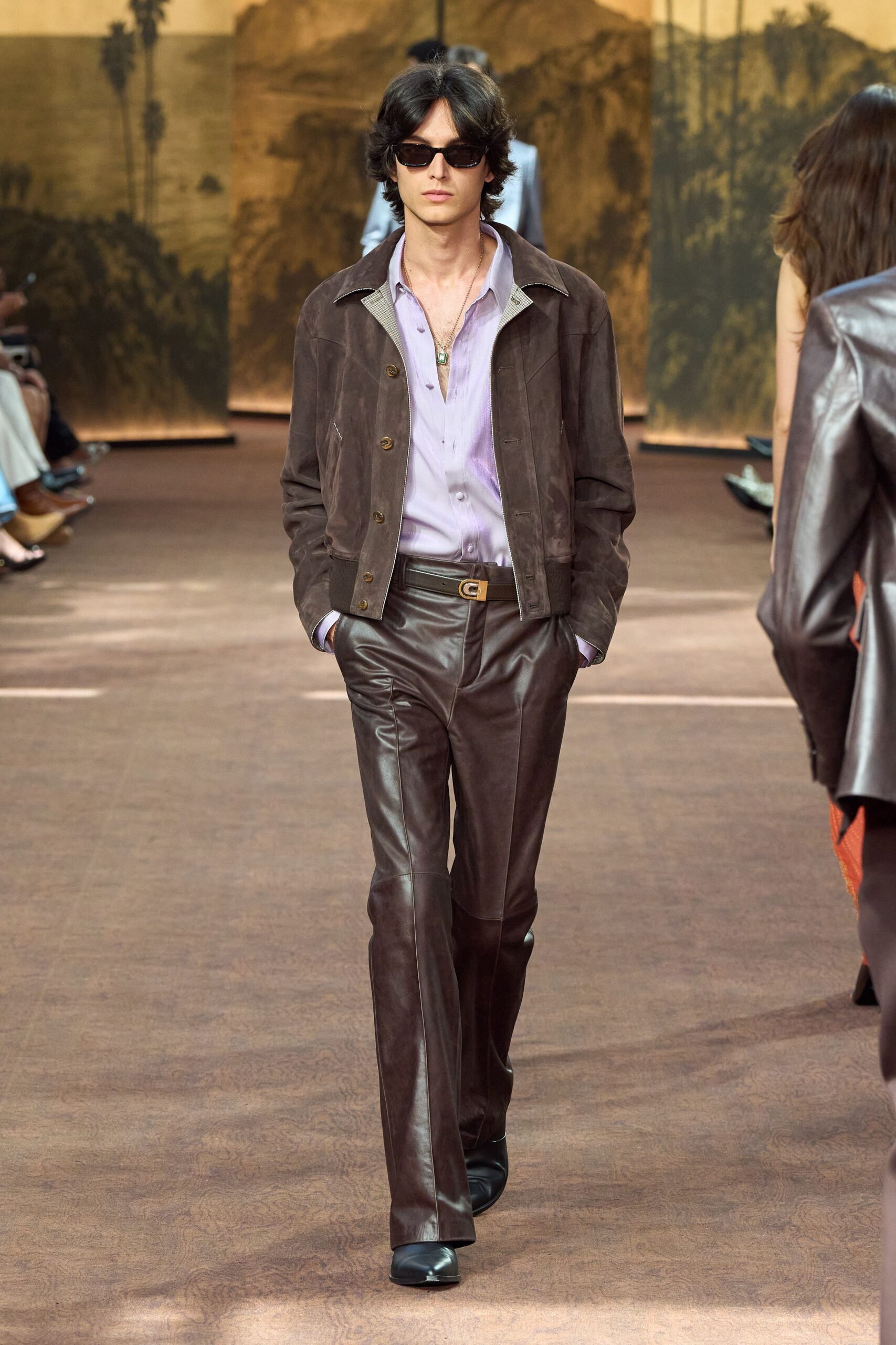 brown suede long-sleeve collared fitted jacket