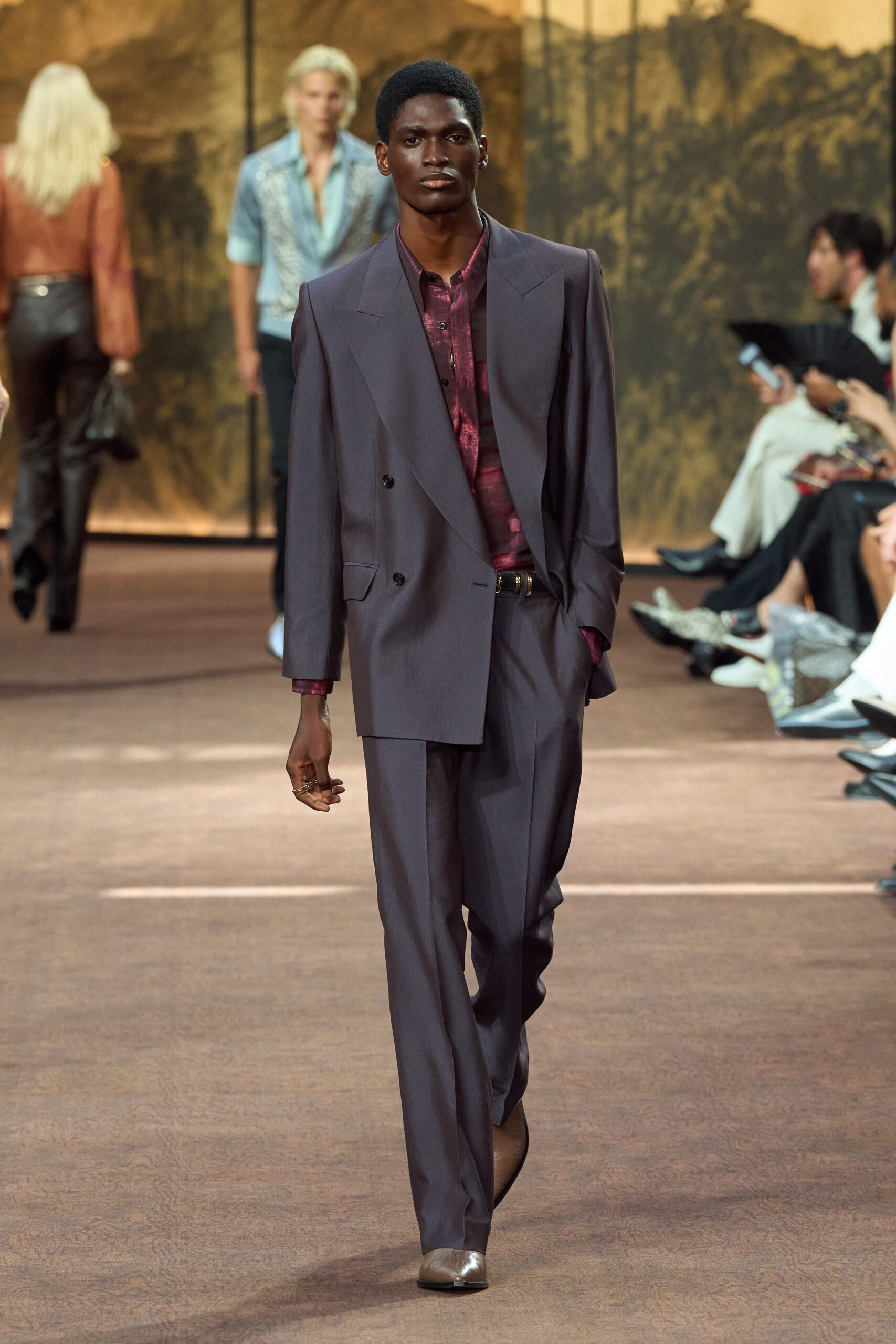 purple wool long-sleeve collared tailored buttoned suit