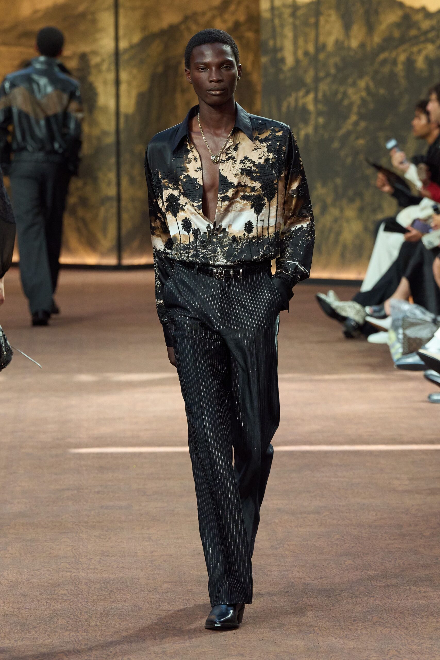 black silk tailored straight-leg pants