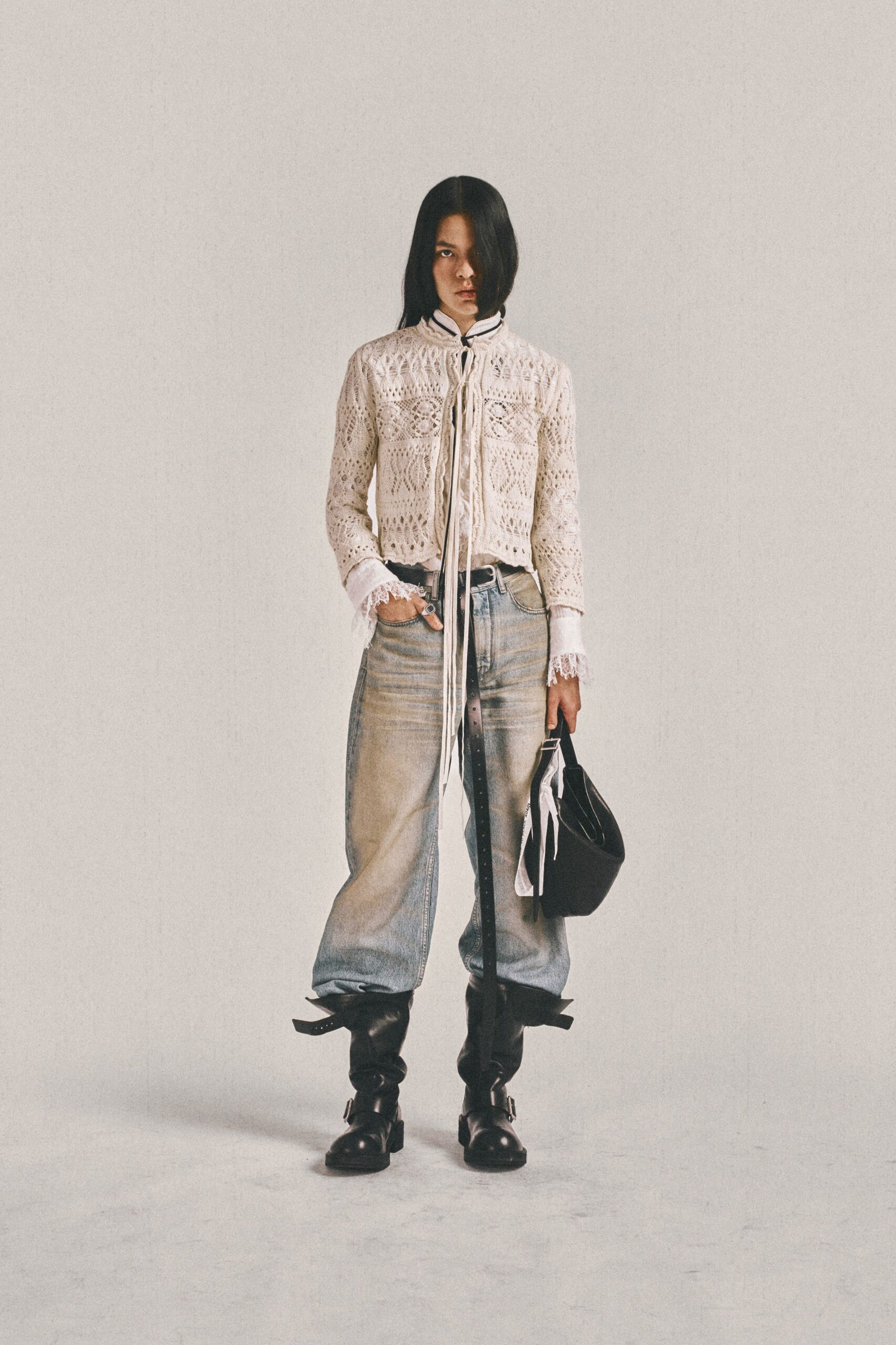 white cotton long-sleeve collared fitted embroidered top