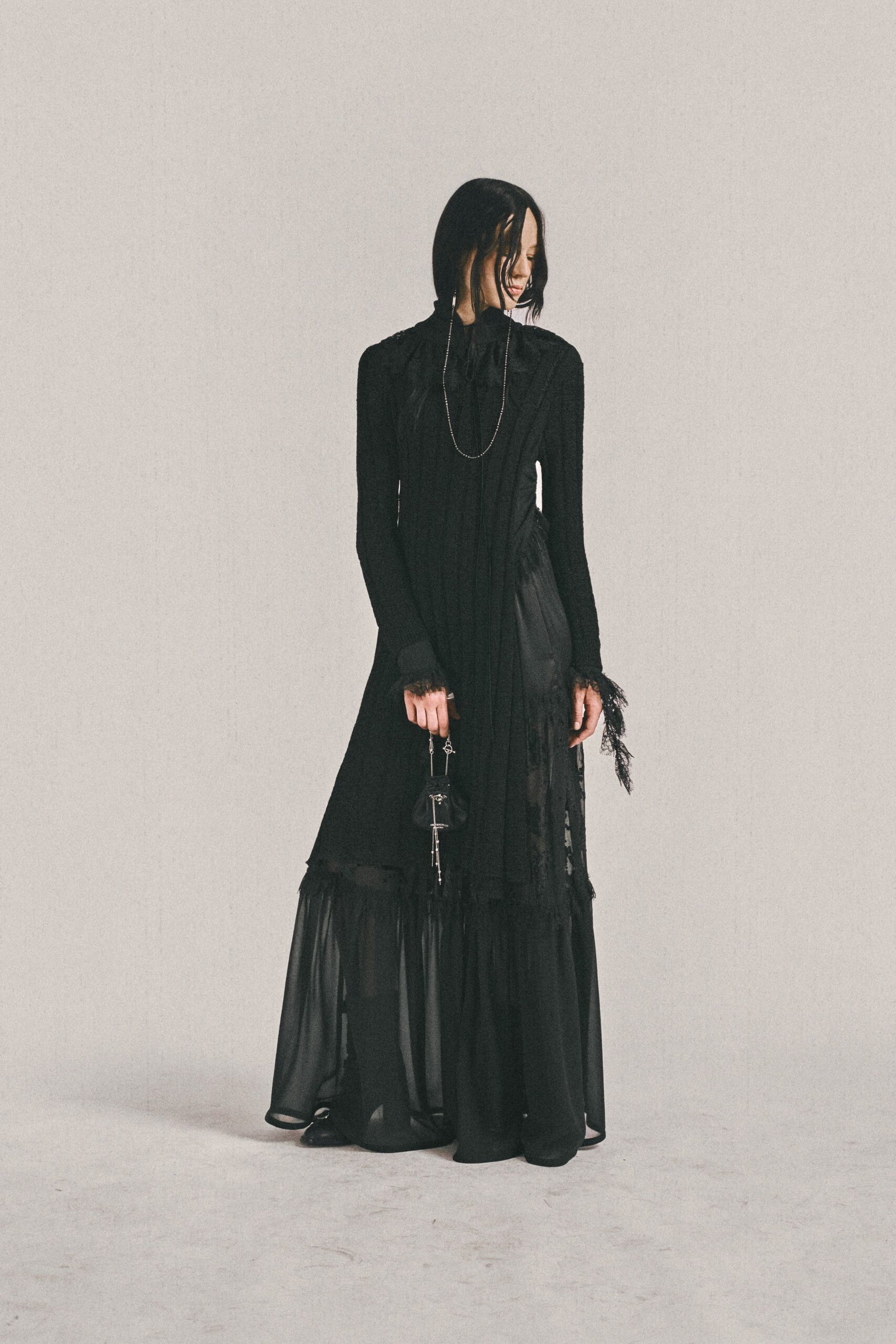 black silk long-sleeve gown