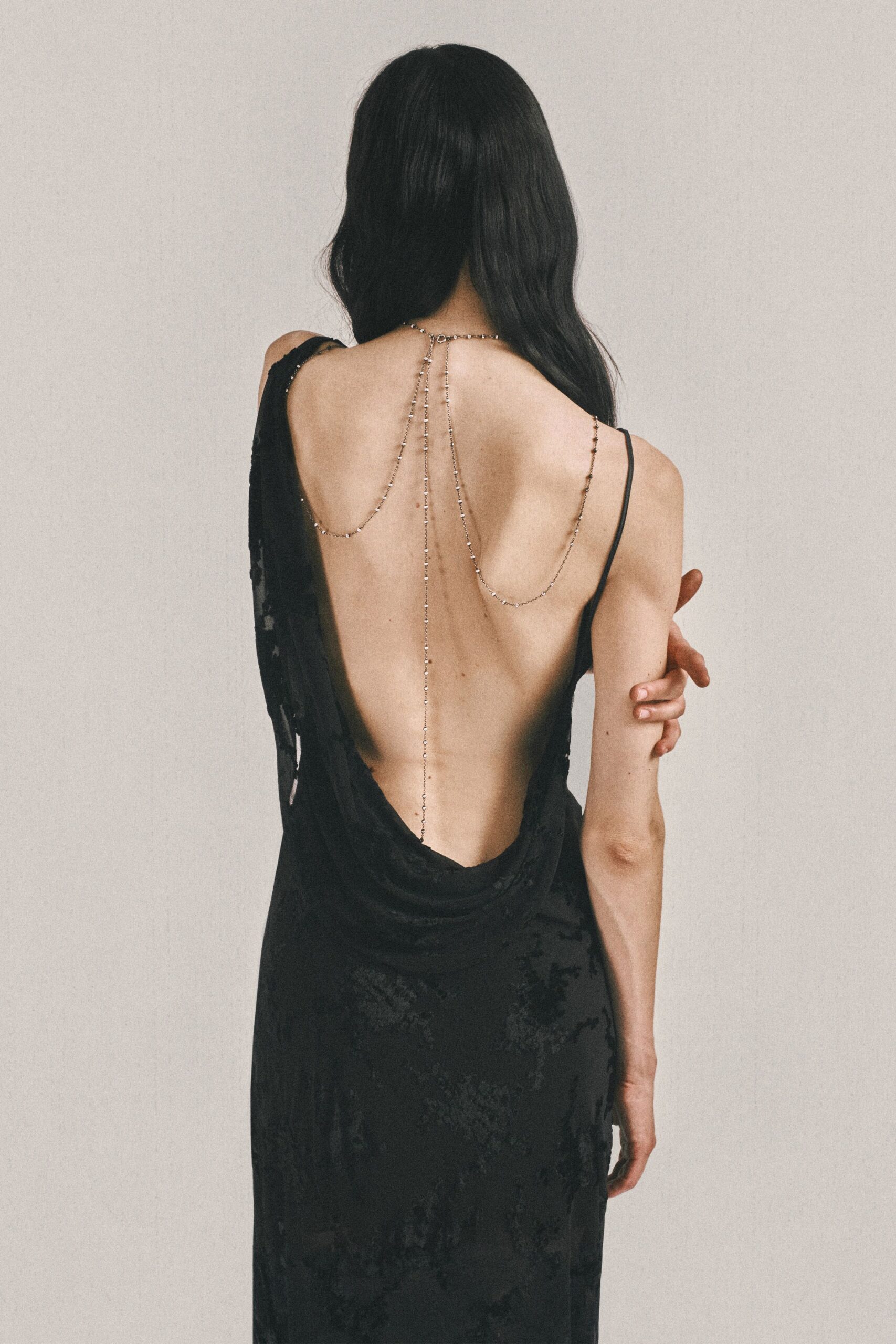 black silk backless gown
