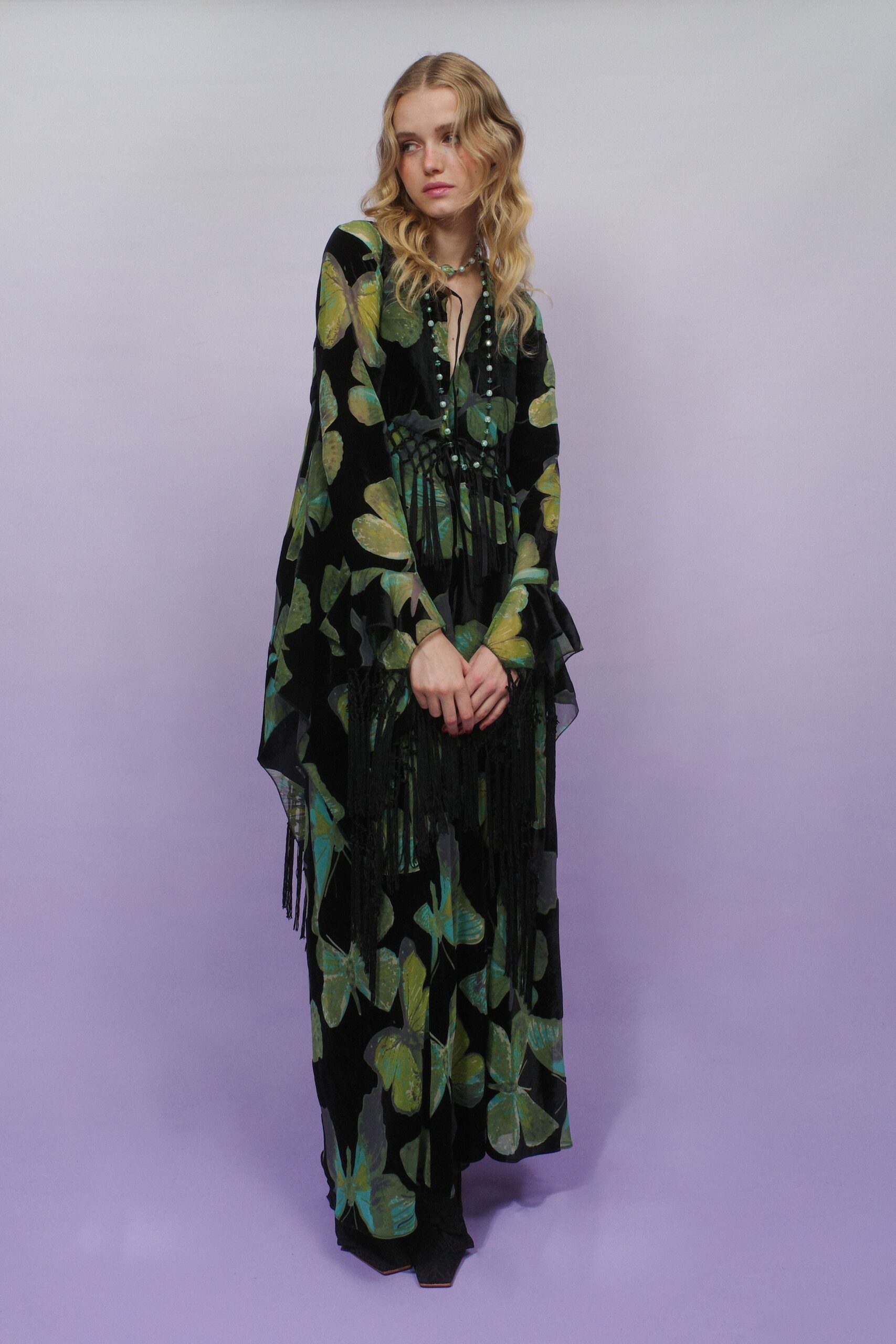 black green silk gown