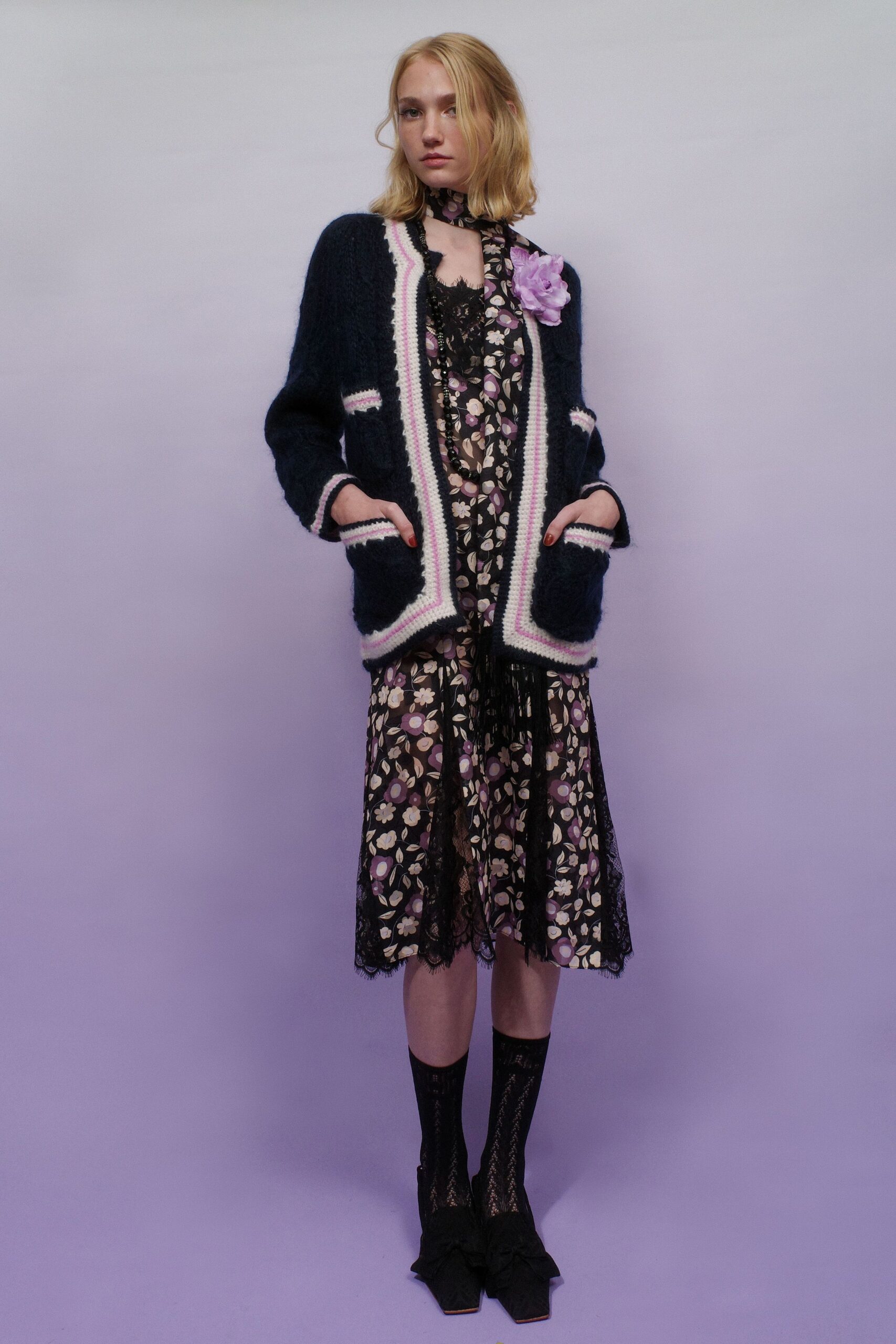 blue wool long-sleeve relaxed buttoned pockets cardigan