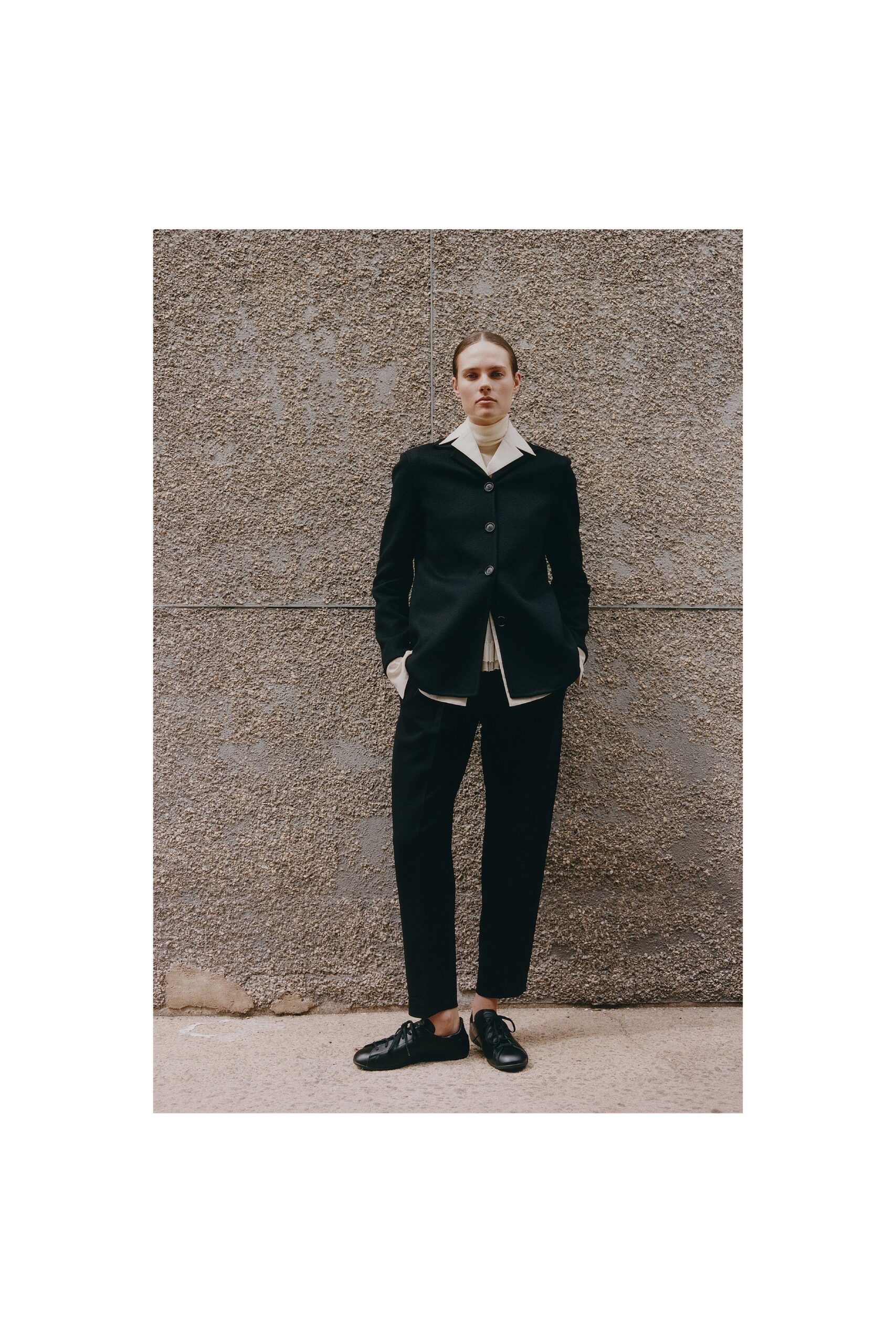 black cotton slim straight-leg pants