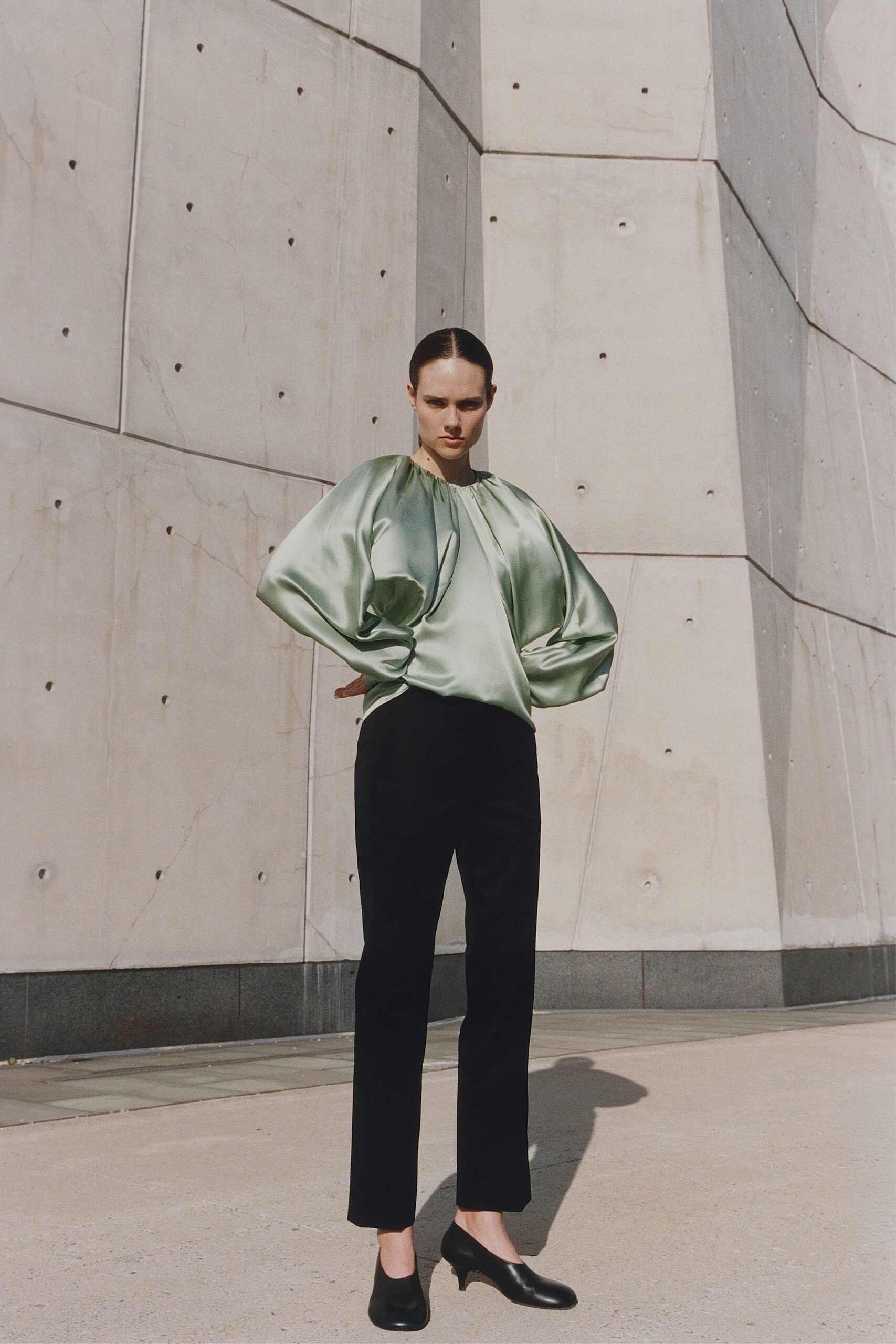 black cotton tailored straight-leg pants