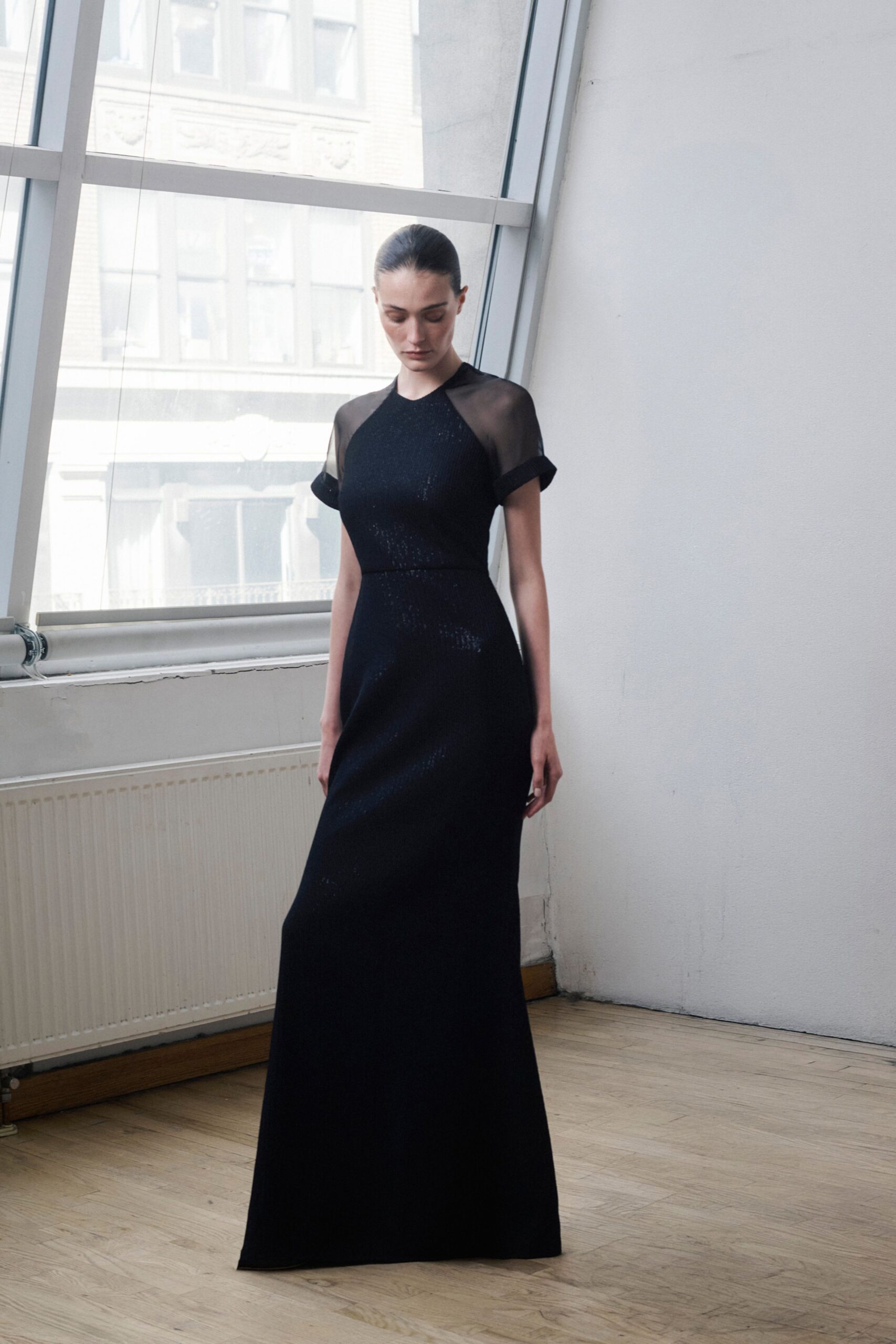 black silk fitted gown