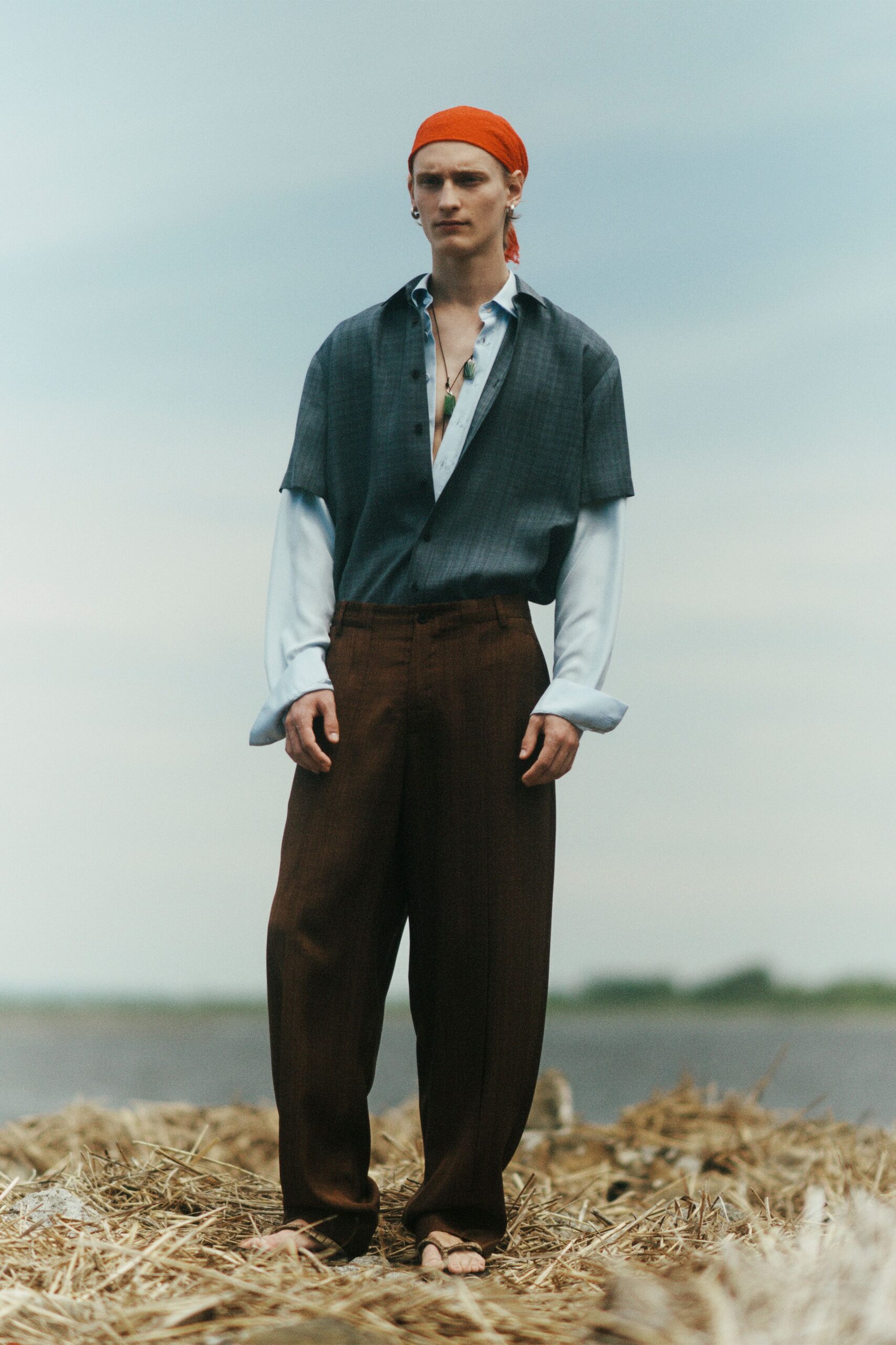 white cotton long-sleeve collared relaxed buttoned shirt