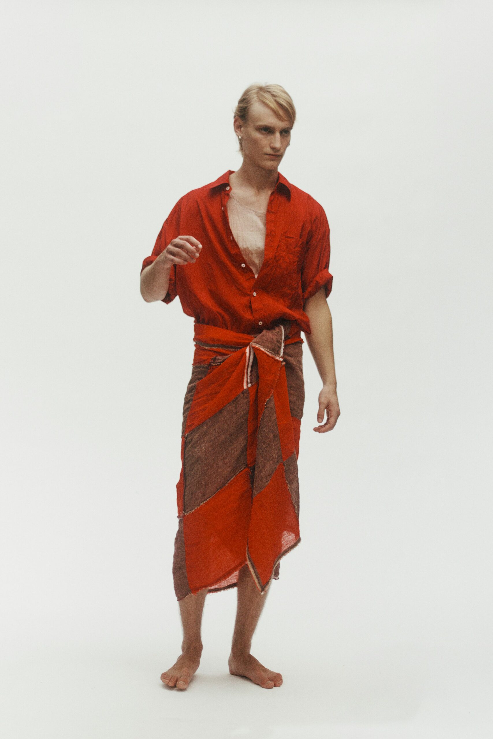 red cotton fitted tiered skirt
