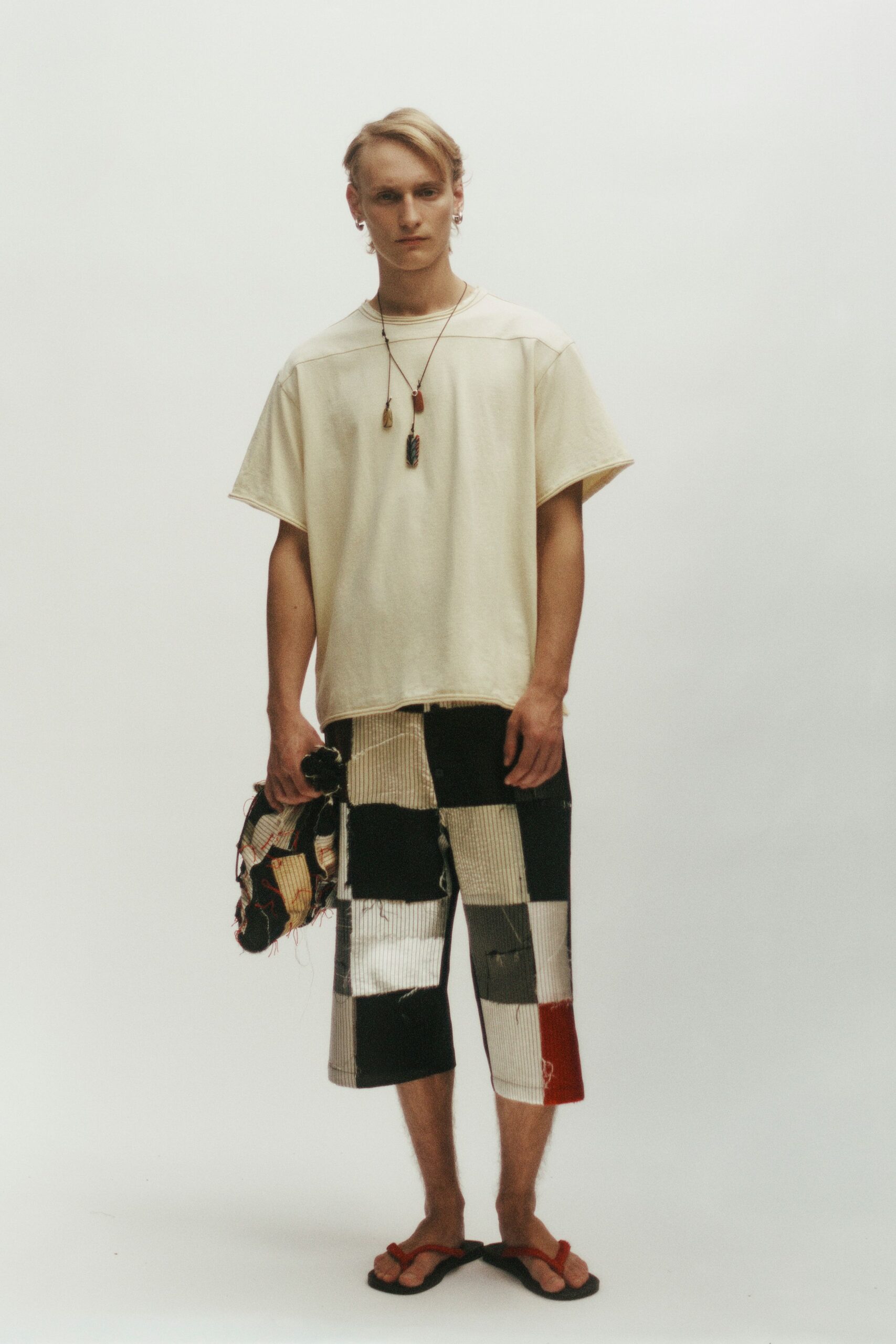 black cotton relaxed patchwork pants