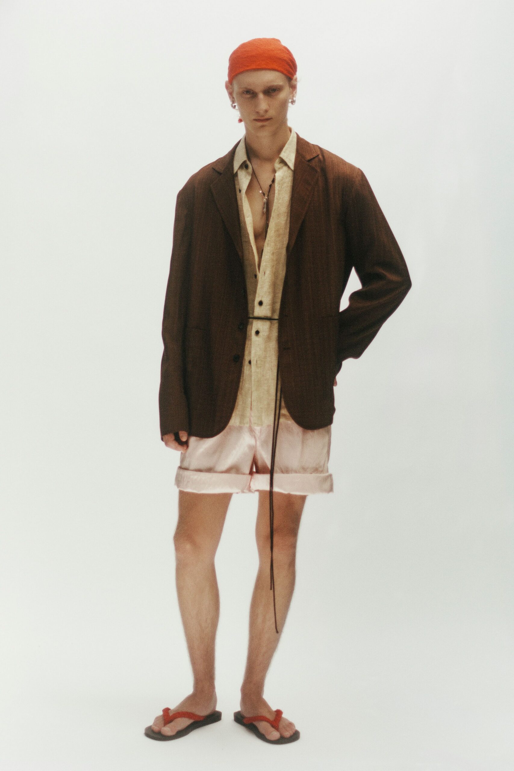 brown cotton long-sleeve collared structured buttoned blazer