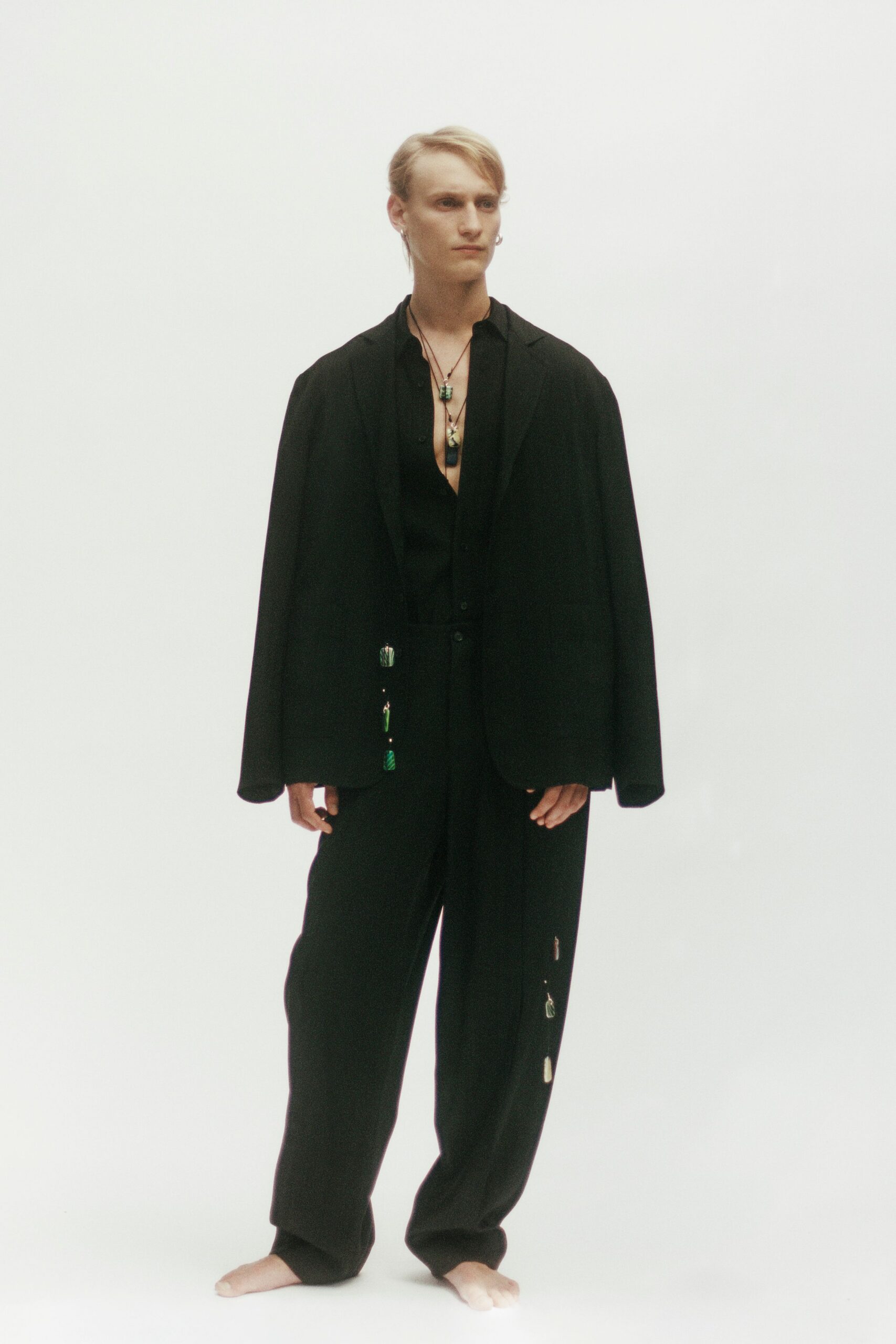 black cotton v-neck fitted shirt