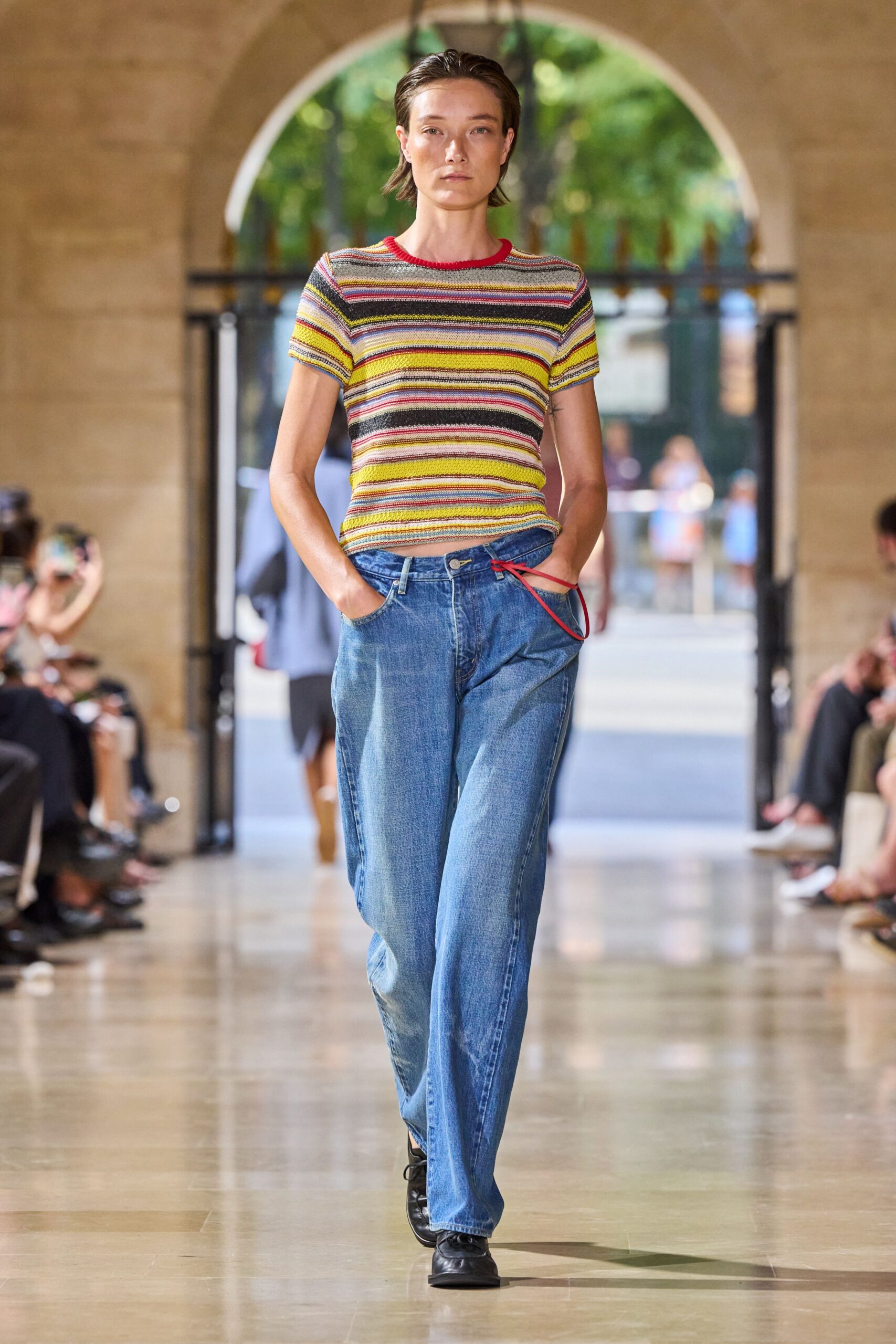 blue denim relaxed straight-leg pants