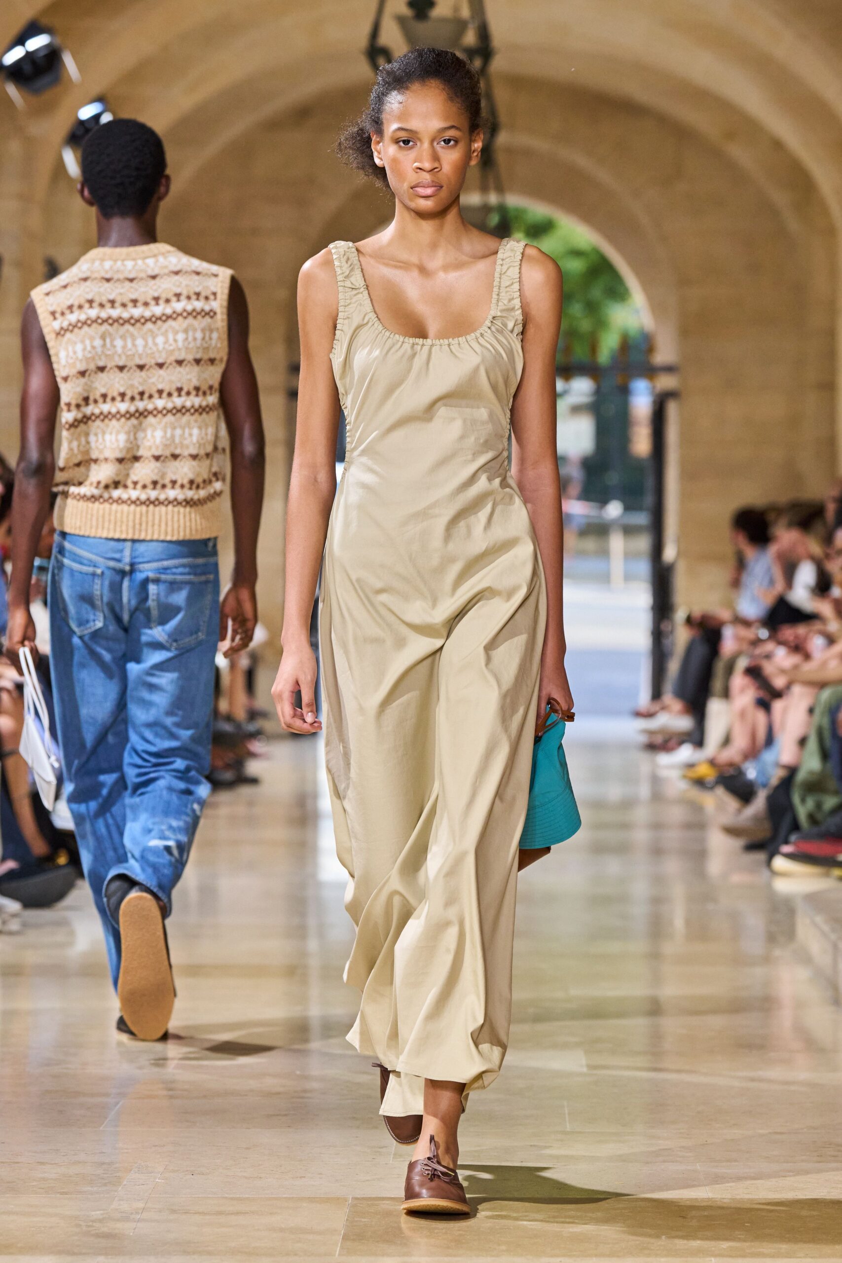 beige cotton sleeveless maxi dress