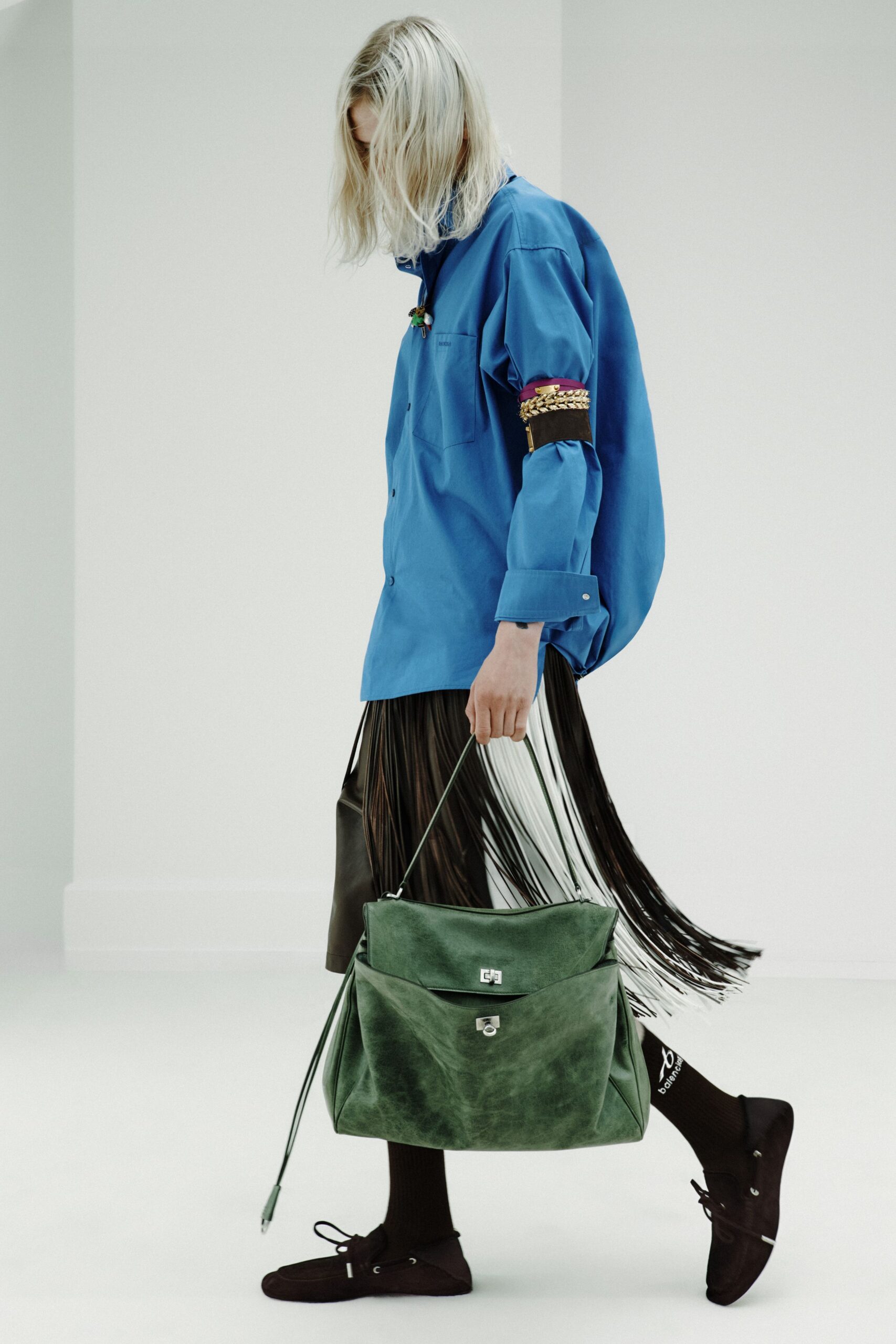 black leather fitted pleated skirt