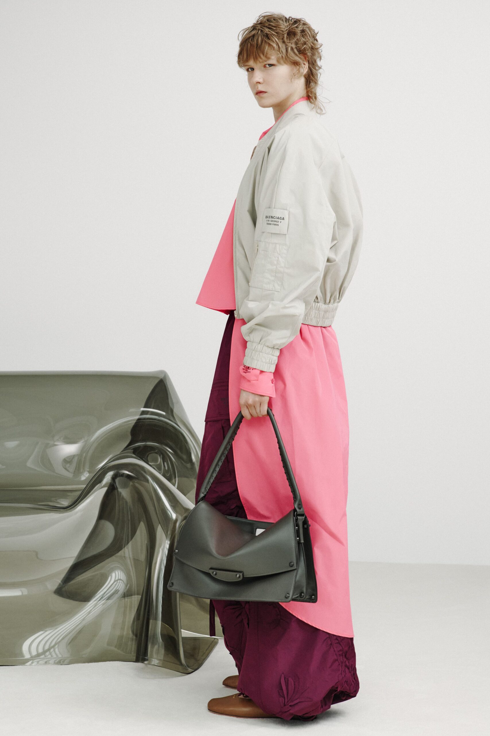 pink silk long-sleeve fitted layered dress