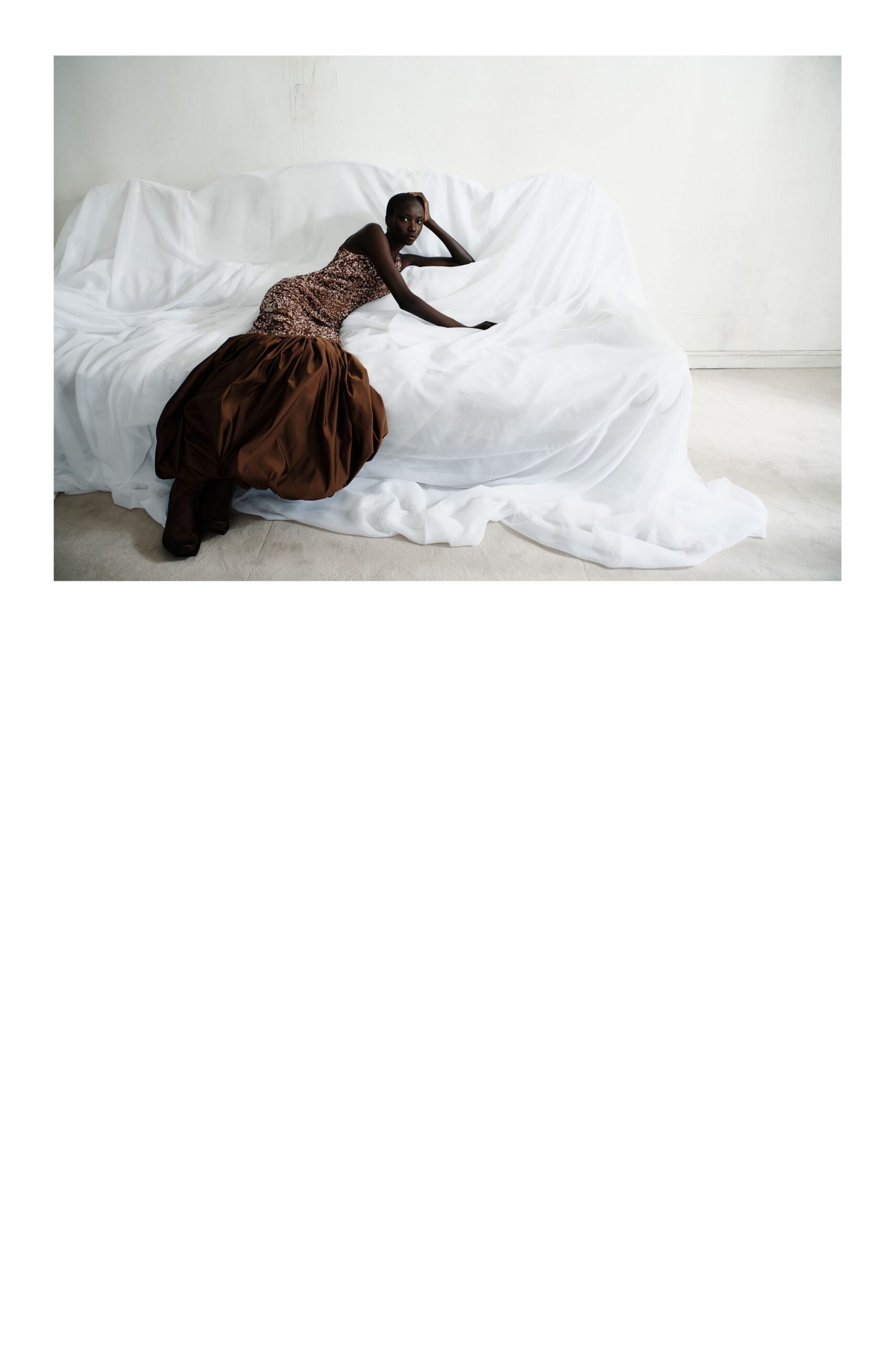 brown cotton sleeveless v-neck fitted tiered maxi dress