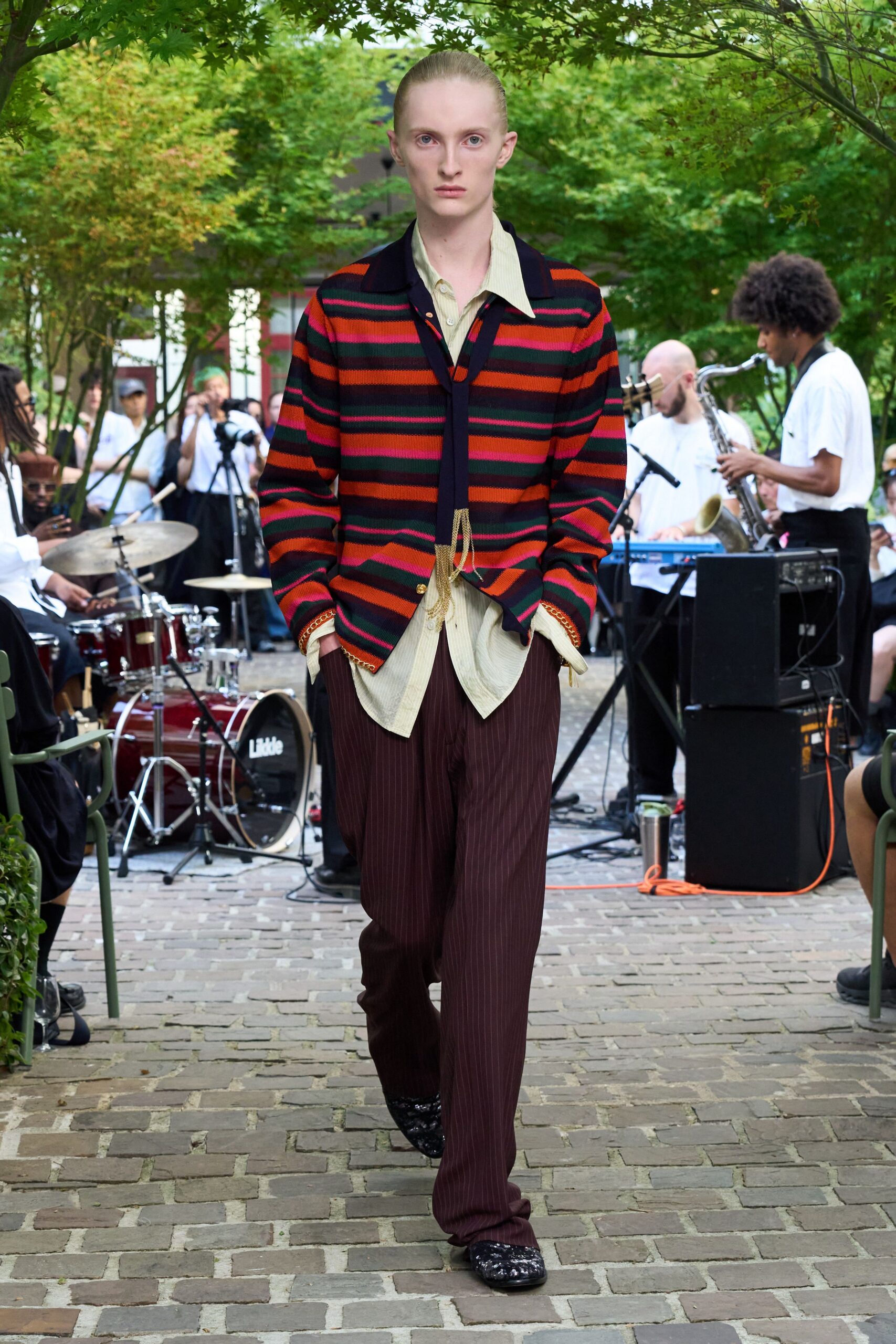 brown cotton tailored pleated pants