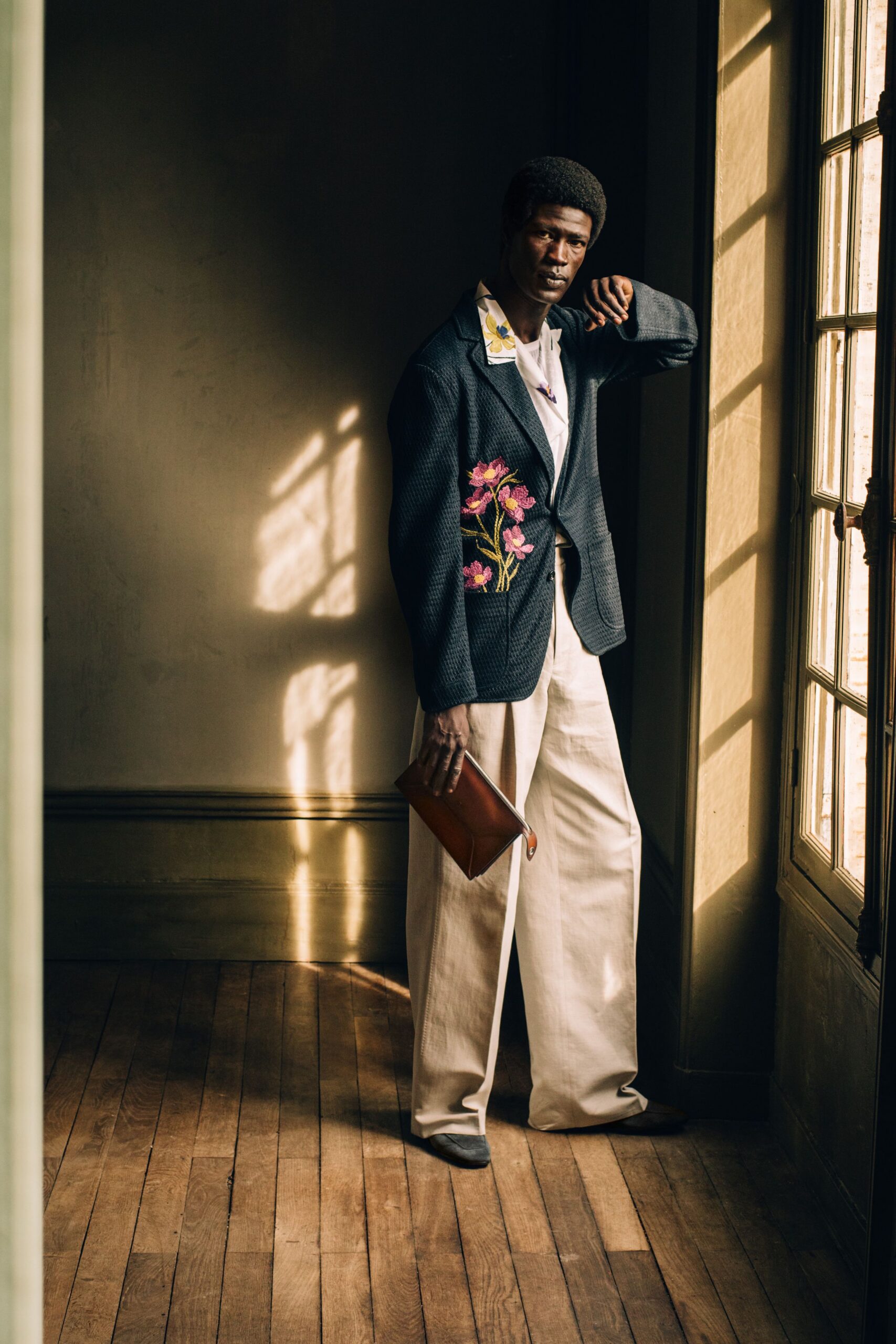 black tailored blazer with embroidery