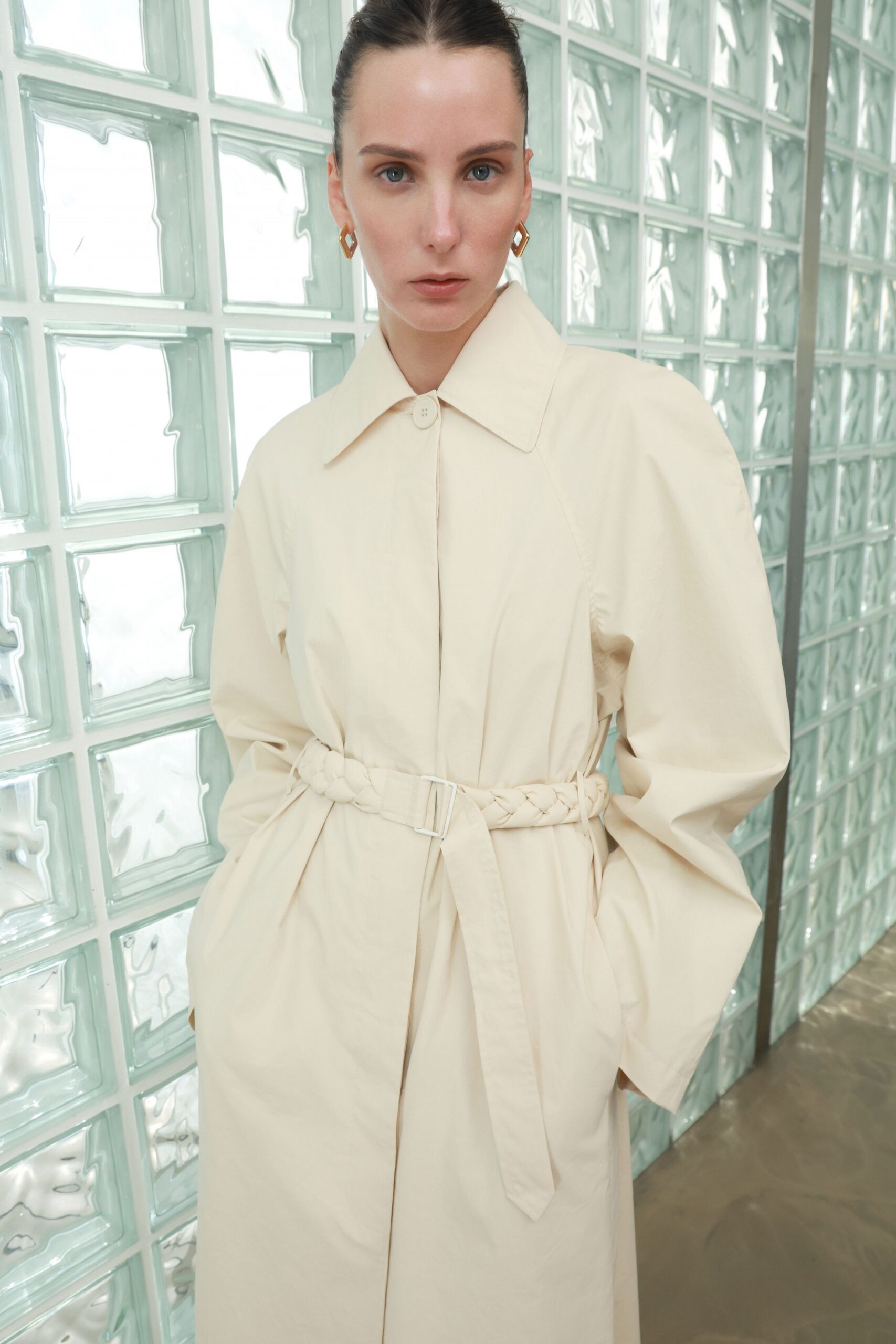beige relaxed belted coat