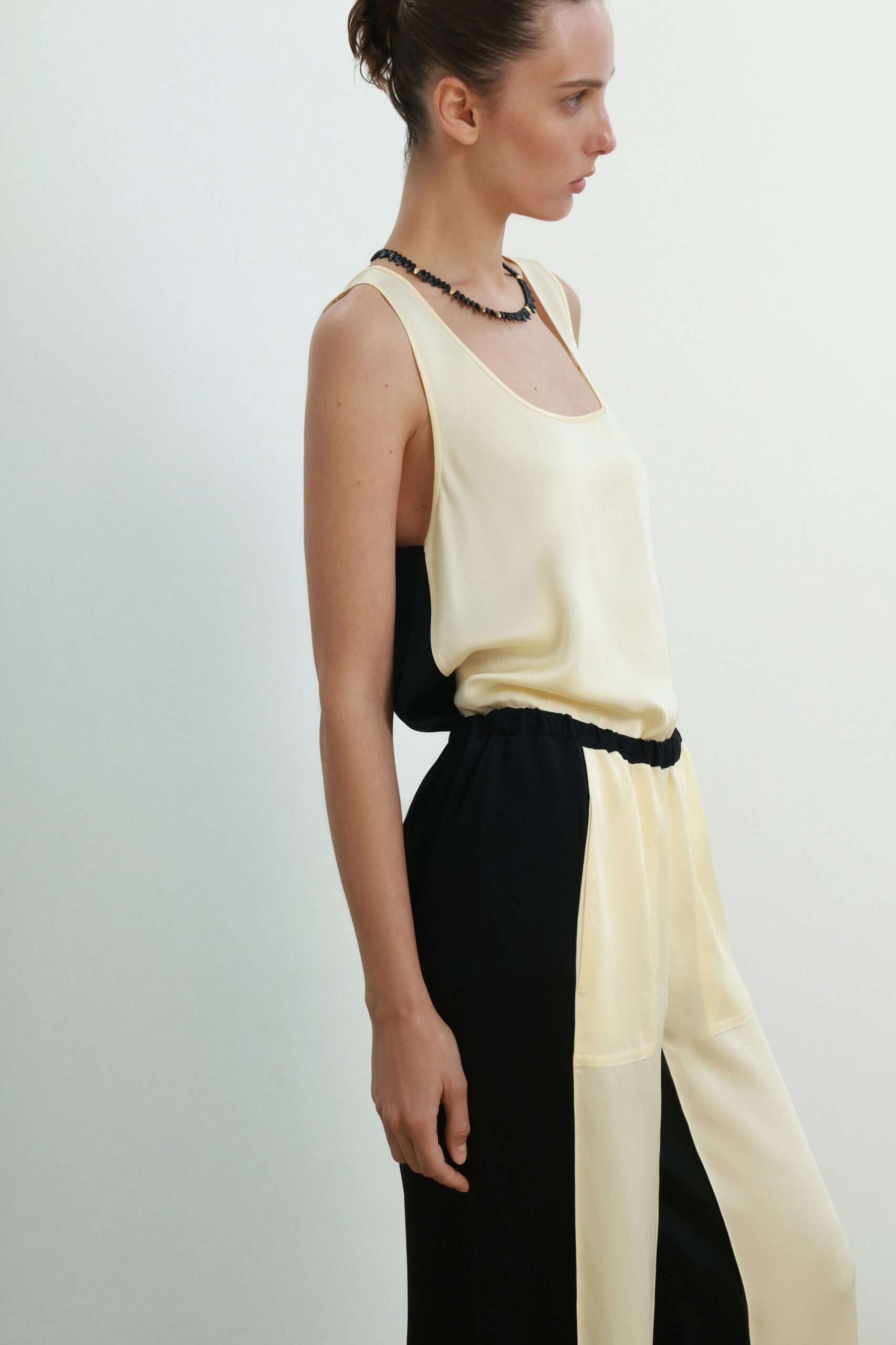 black and yellow silk jumpsuit