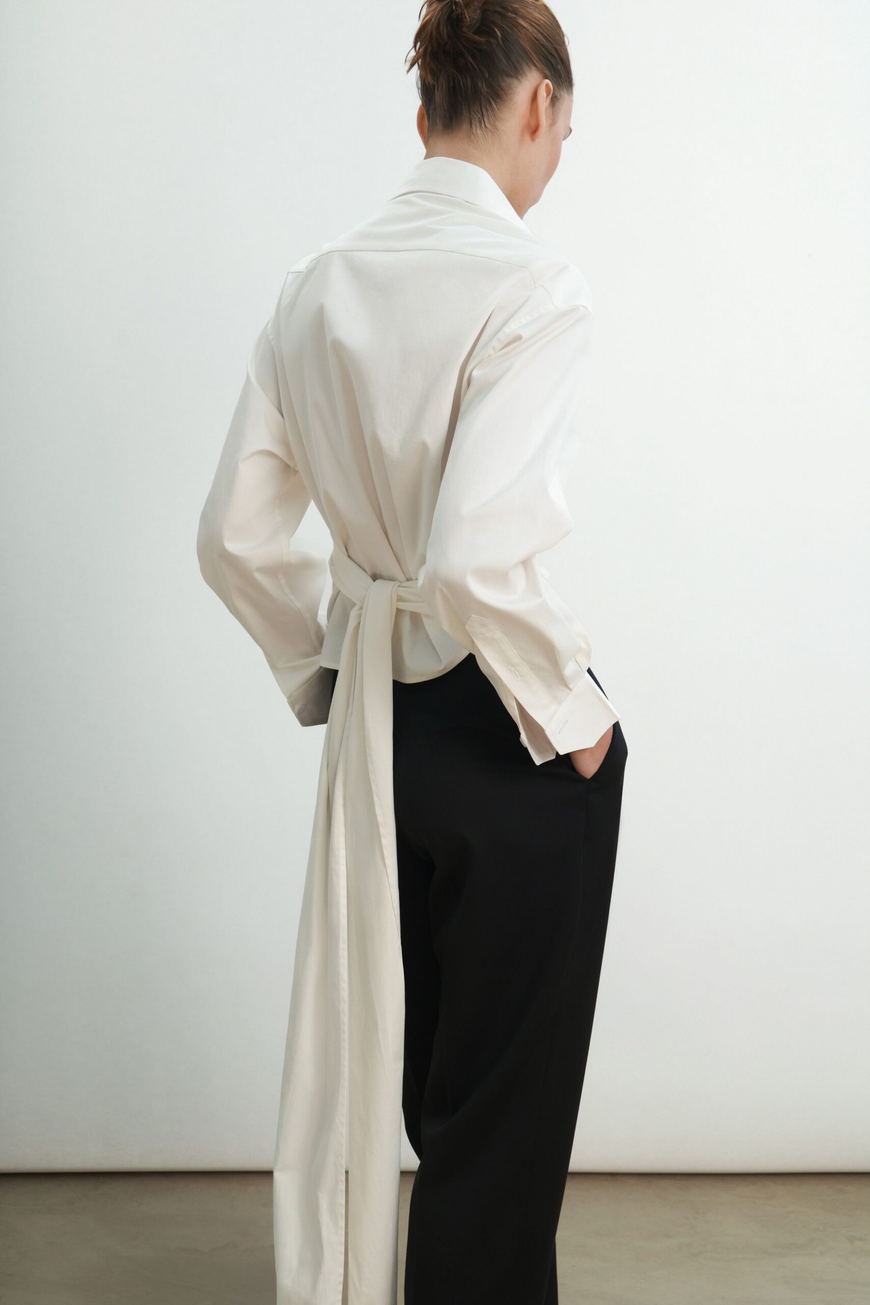 black cotton relaxed straight-leg pants
