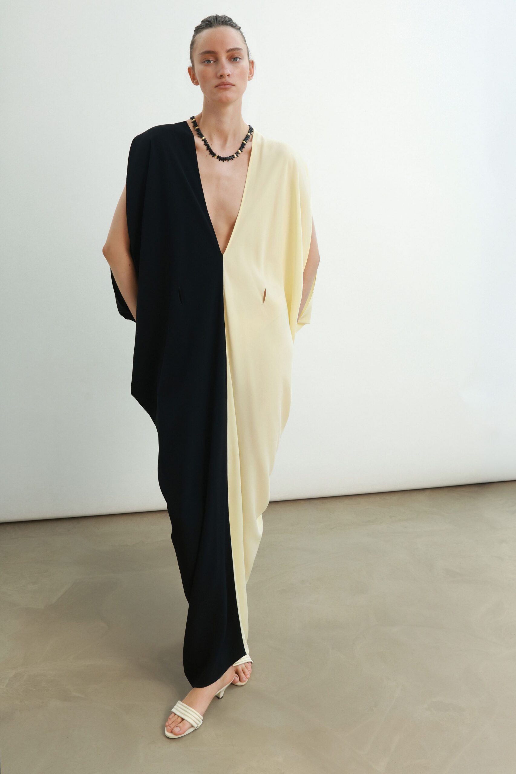 black cotton sleeveless v-neck relaxed maxi dress
