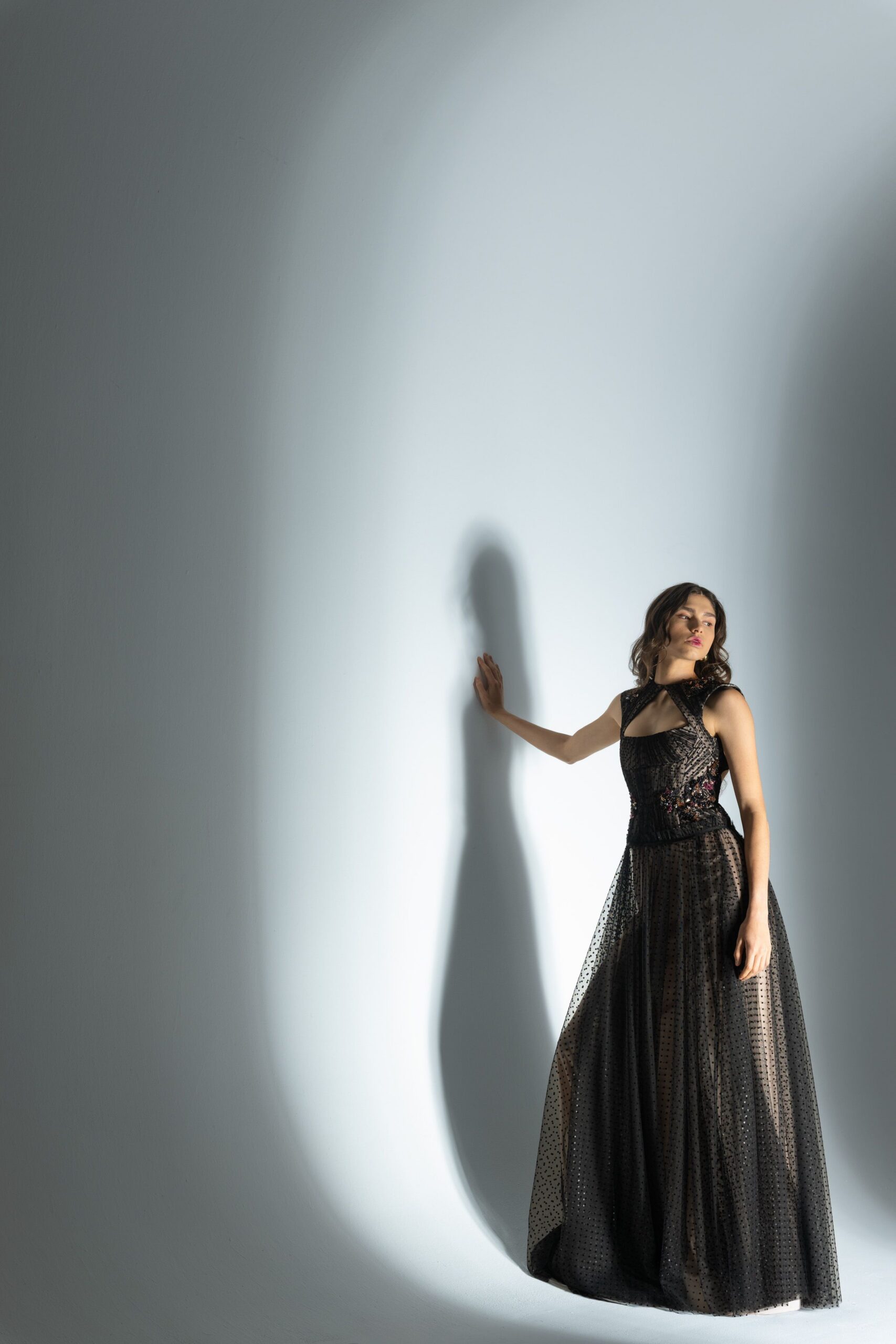 black tulle sleeveless gown