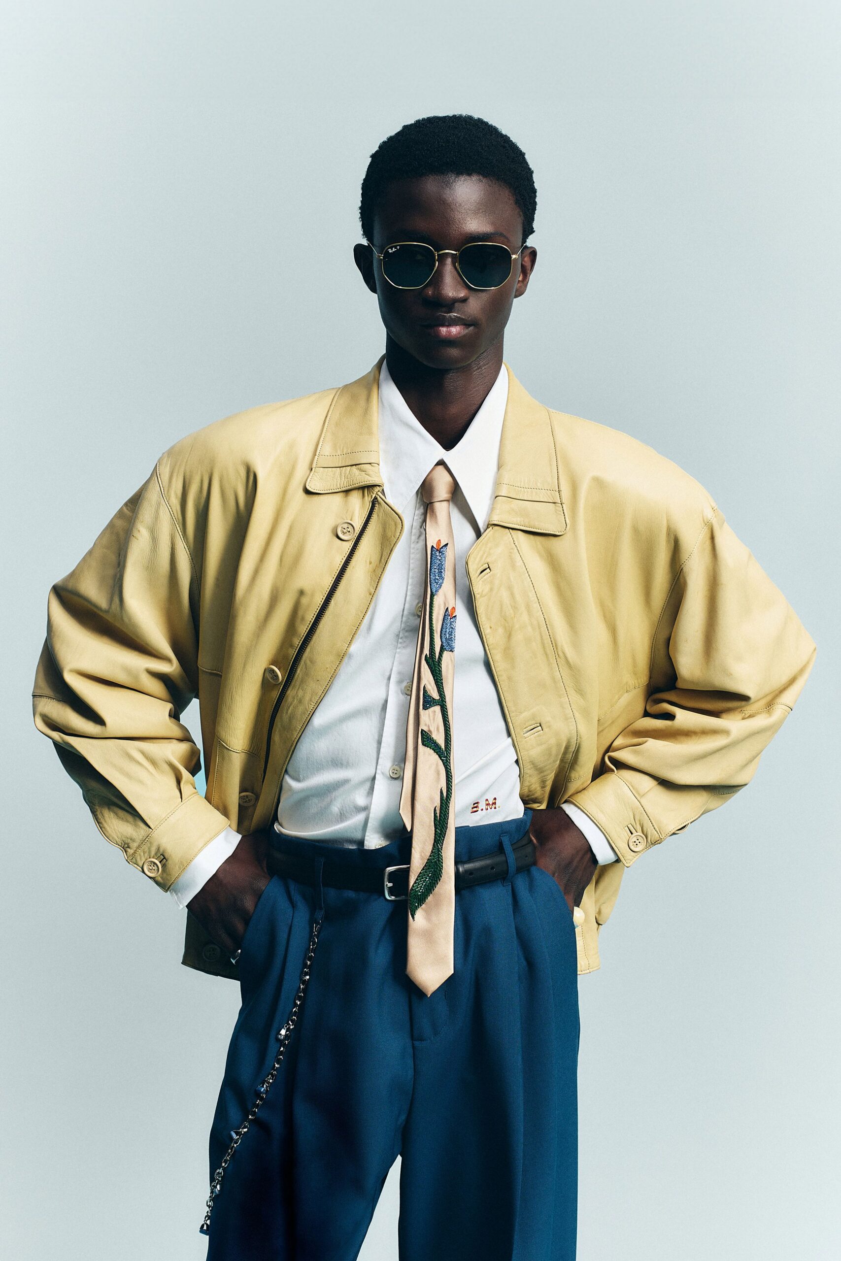 blue cotton tailored pants