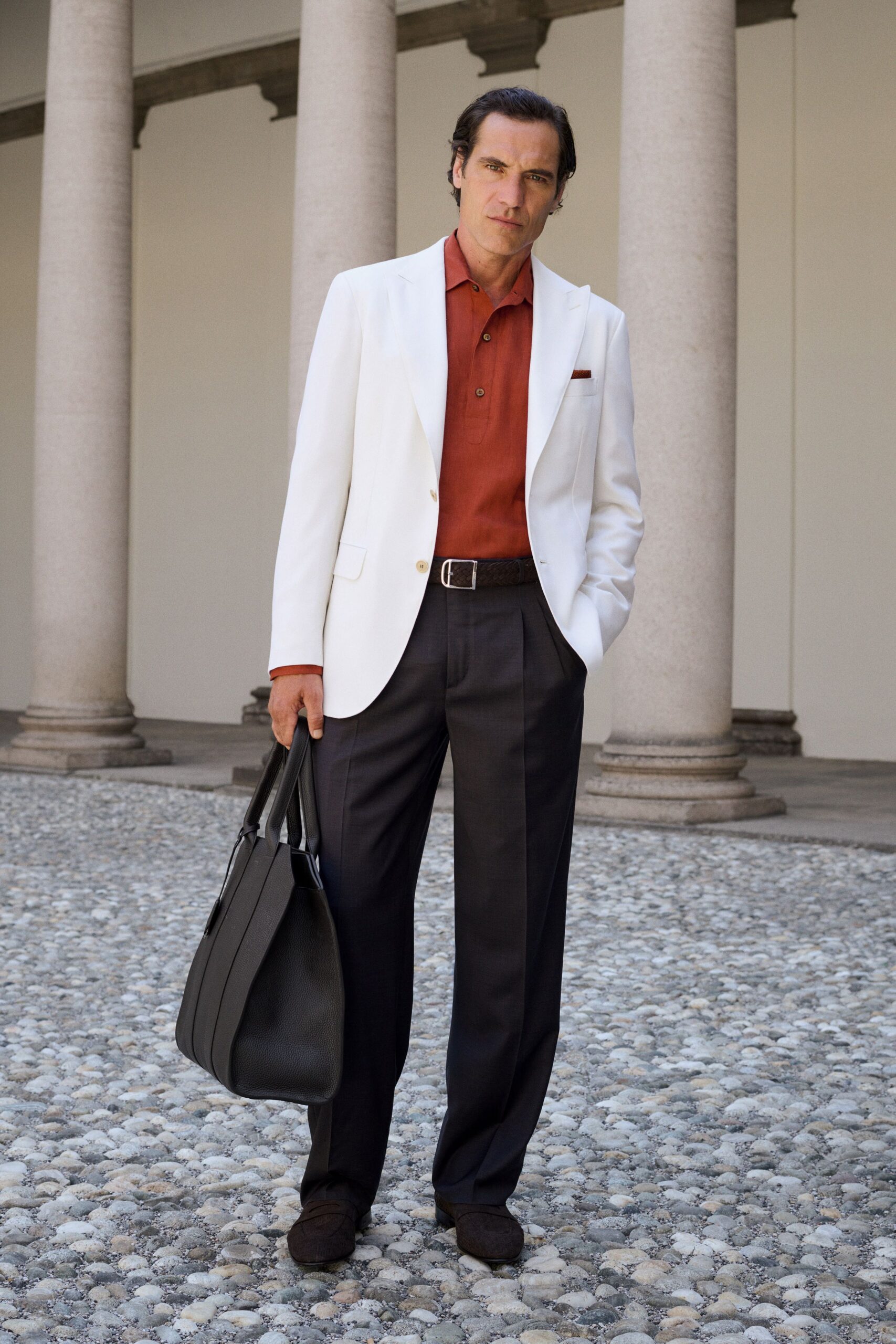 red short-sleeve collared fitted shirt