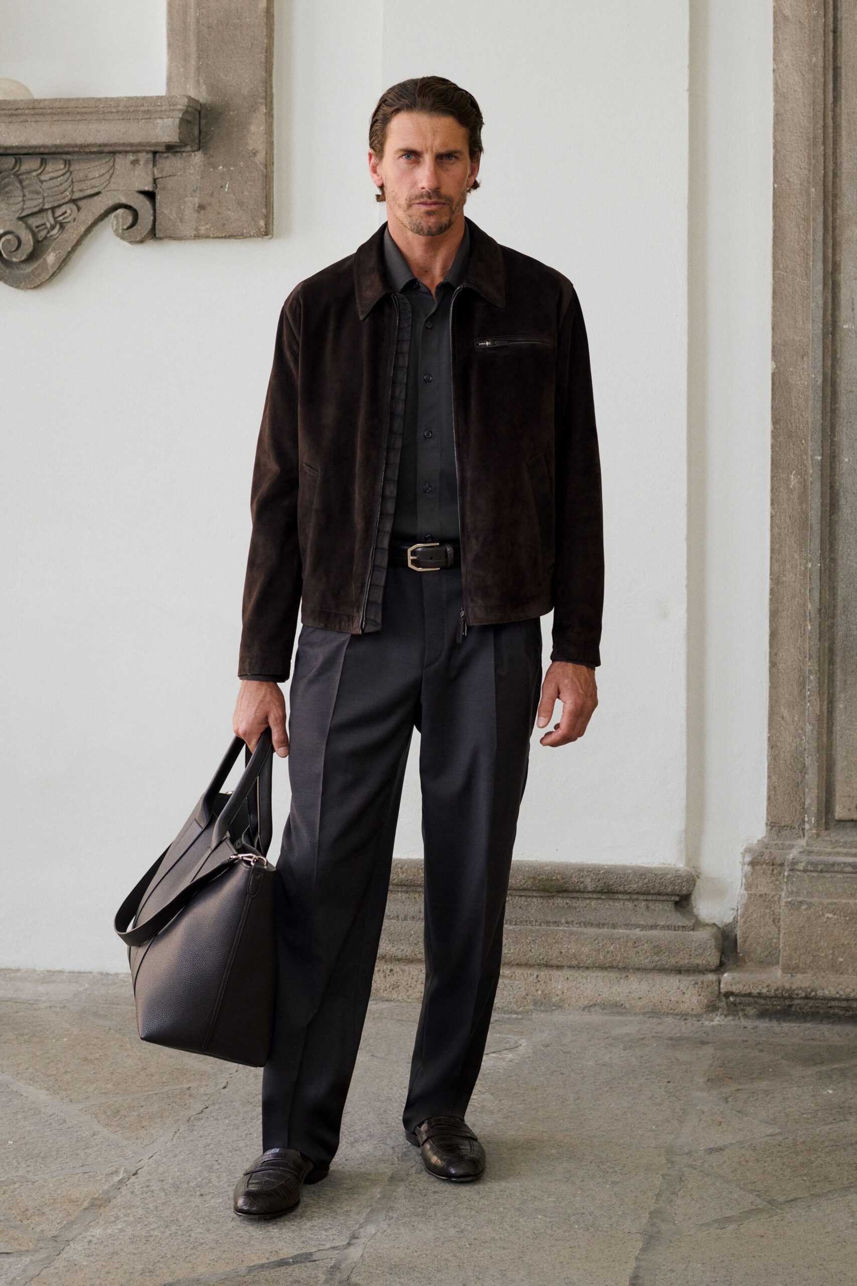 gray wool tailored pants