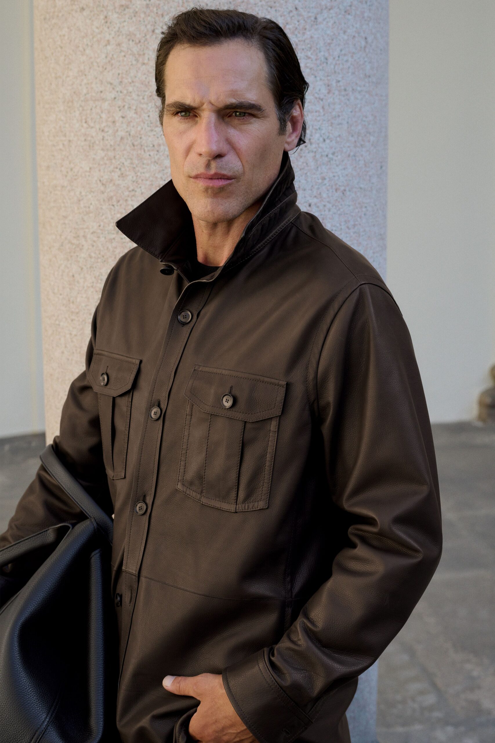 brown leather fitted jacket