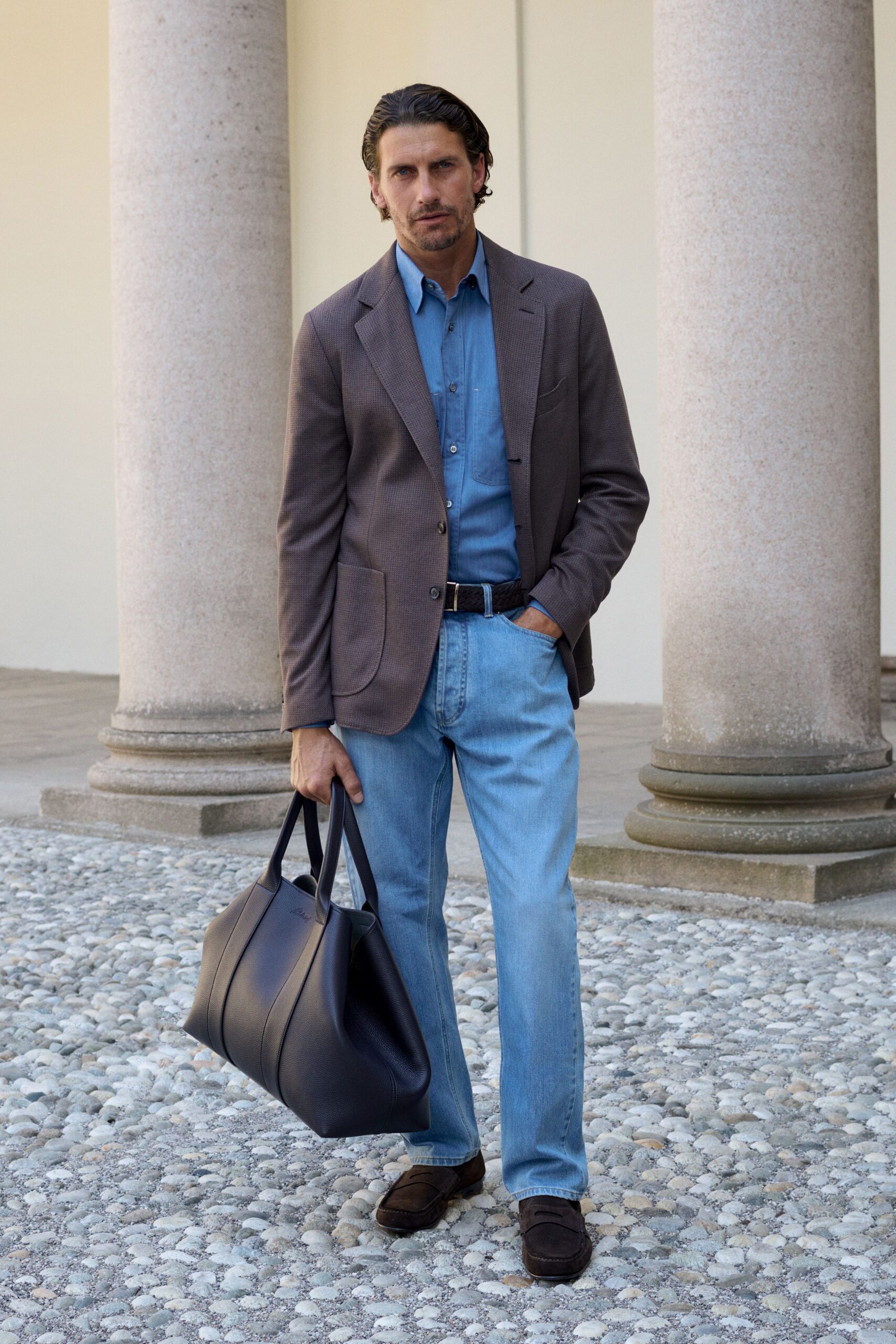 blue denim slim straight-leg jeans