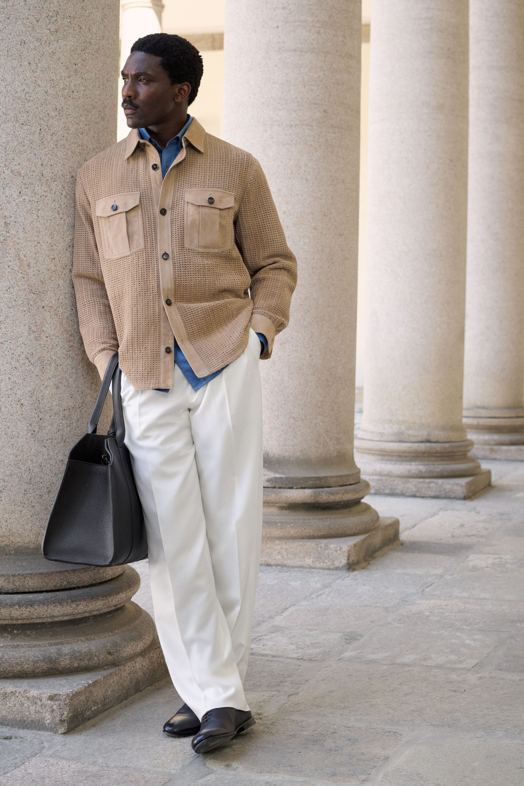 beige cotton long-sleeve collared relaxed buttoned pockets jacket