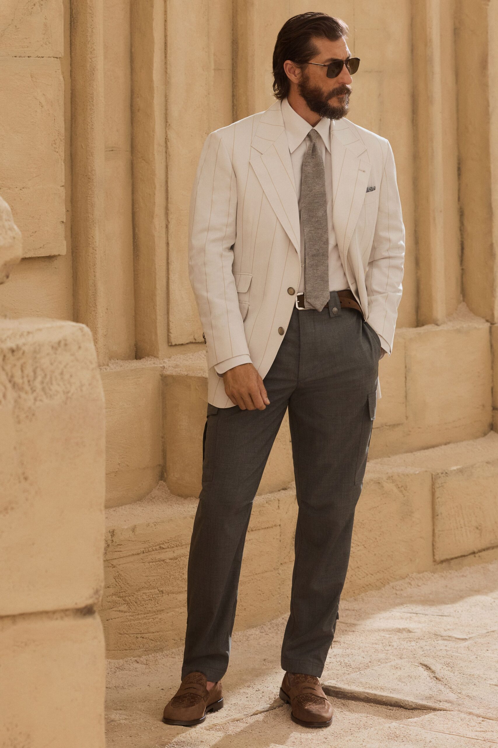 gray cotton tailored cargo pants