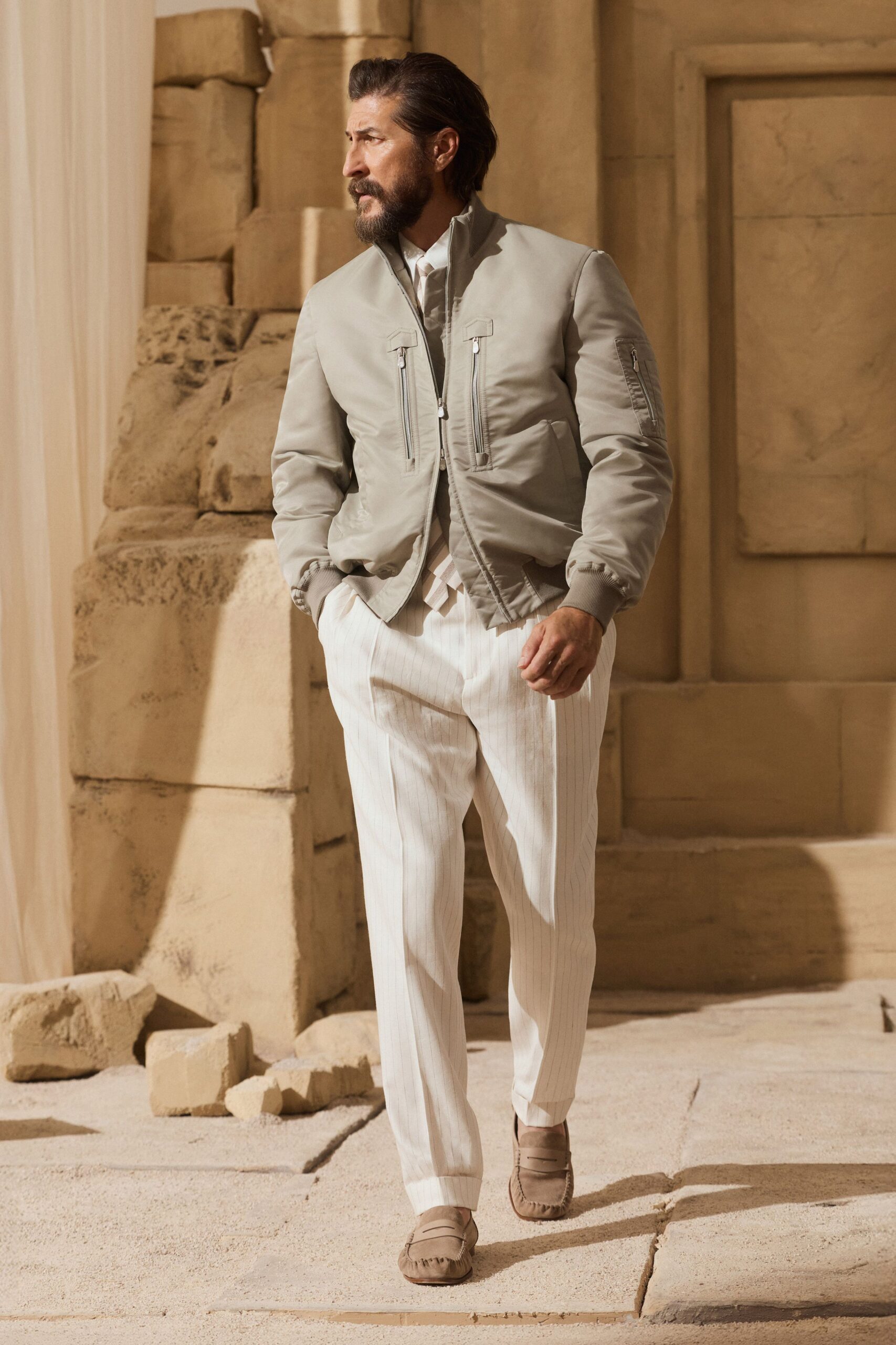 white cotton relaxed pleated pants