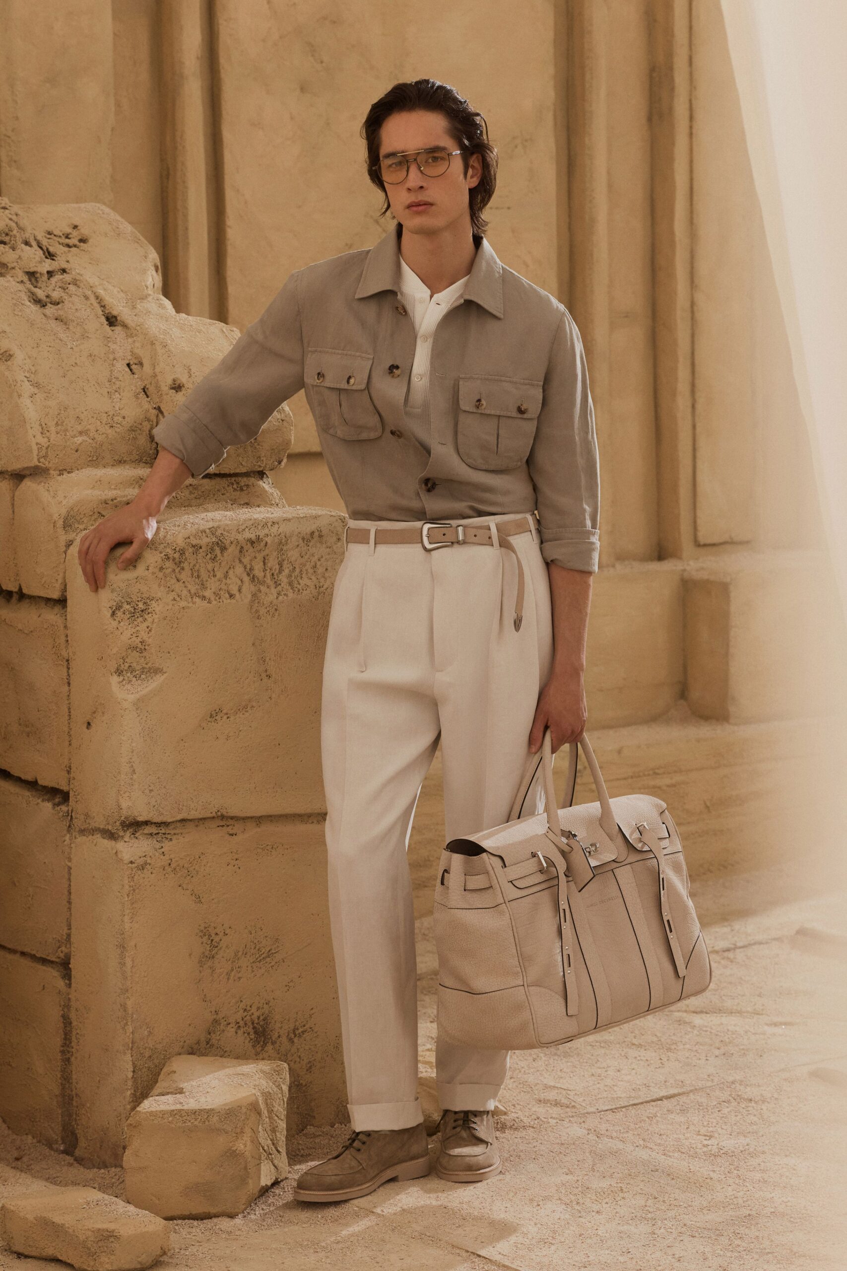 white cotton tailored high-waisted pleated pants