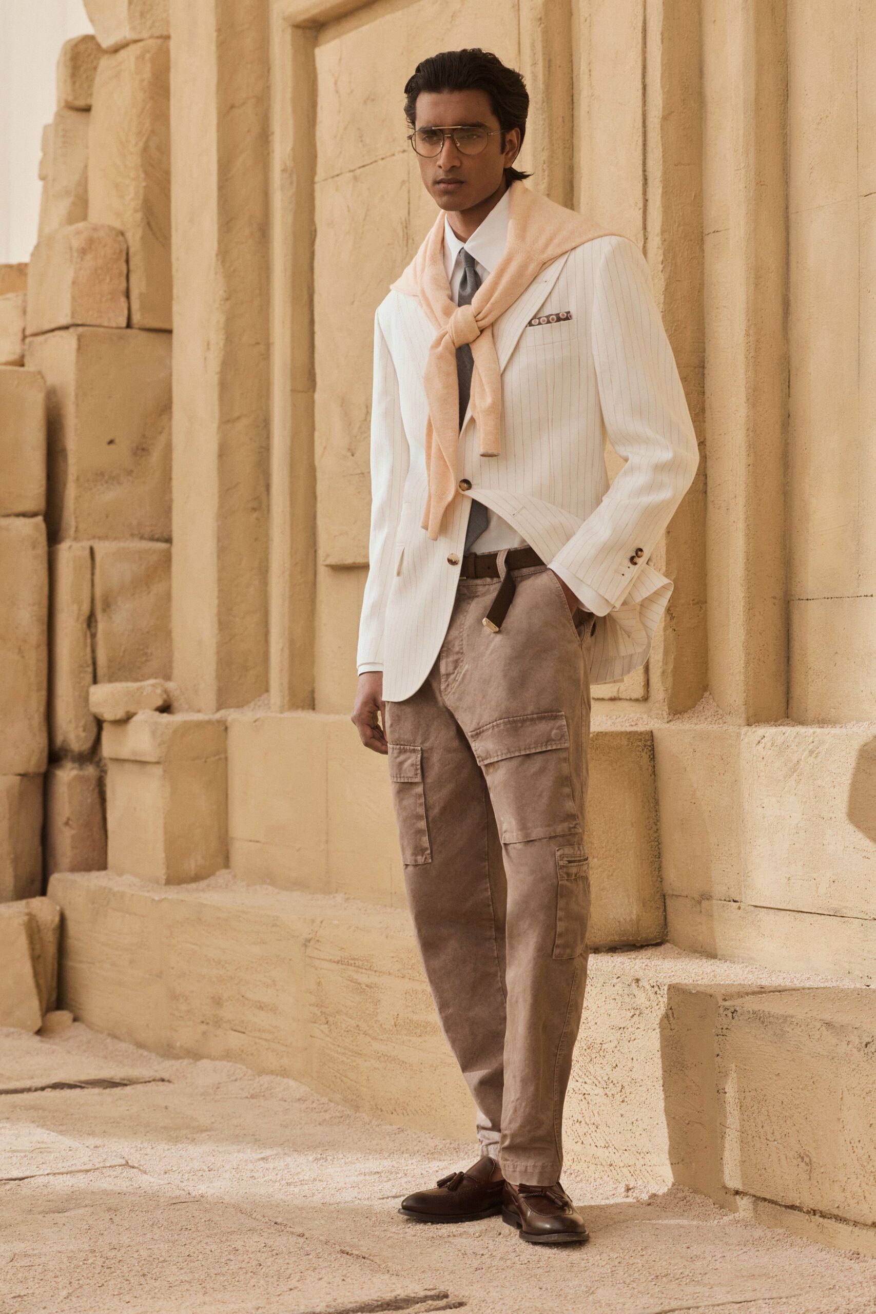 beige cotton relaxed cargo pants