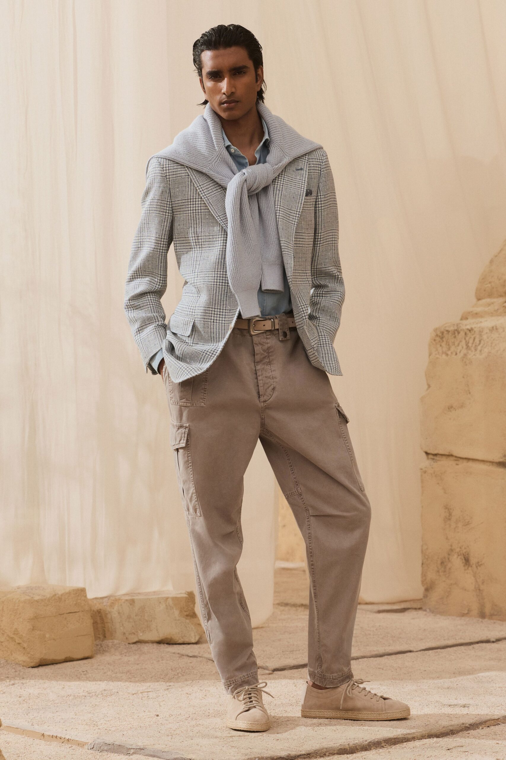 beige cotton relaxed cargo pants