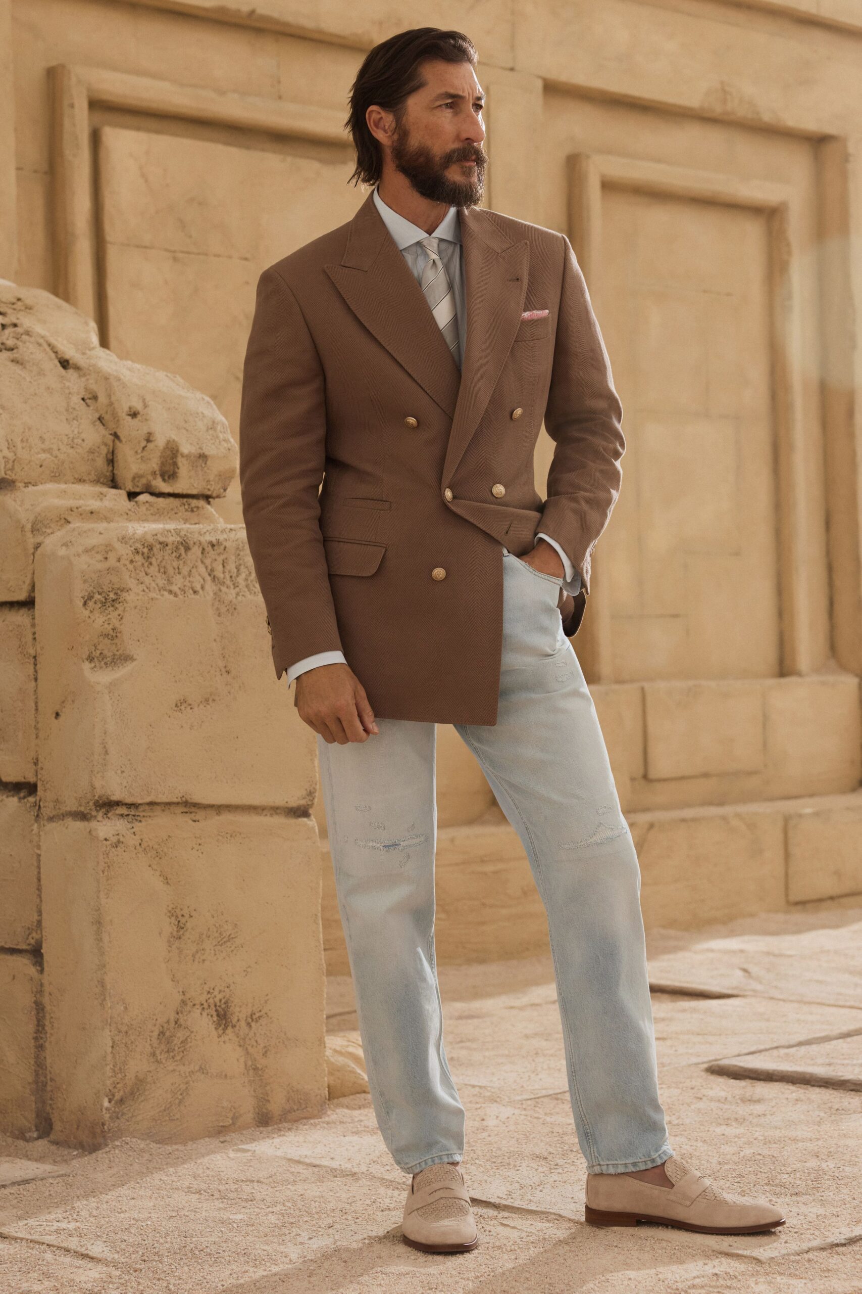 brown wool long-sleeve collared tailored blazer