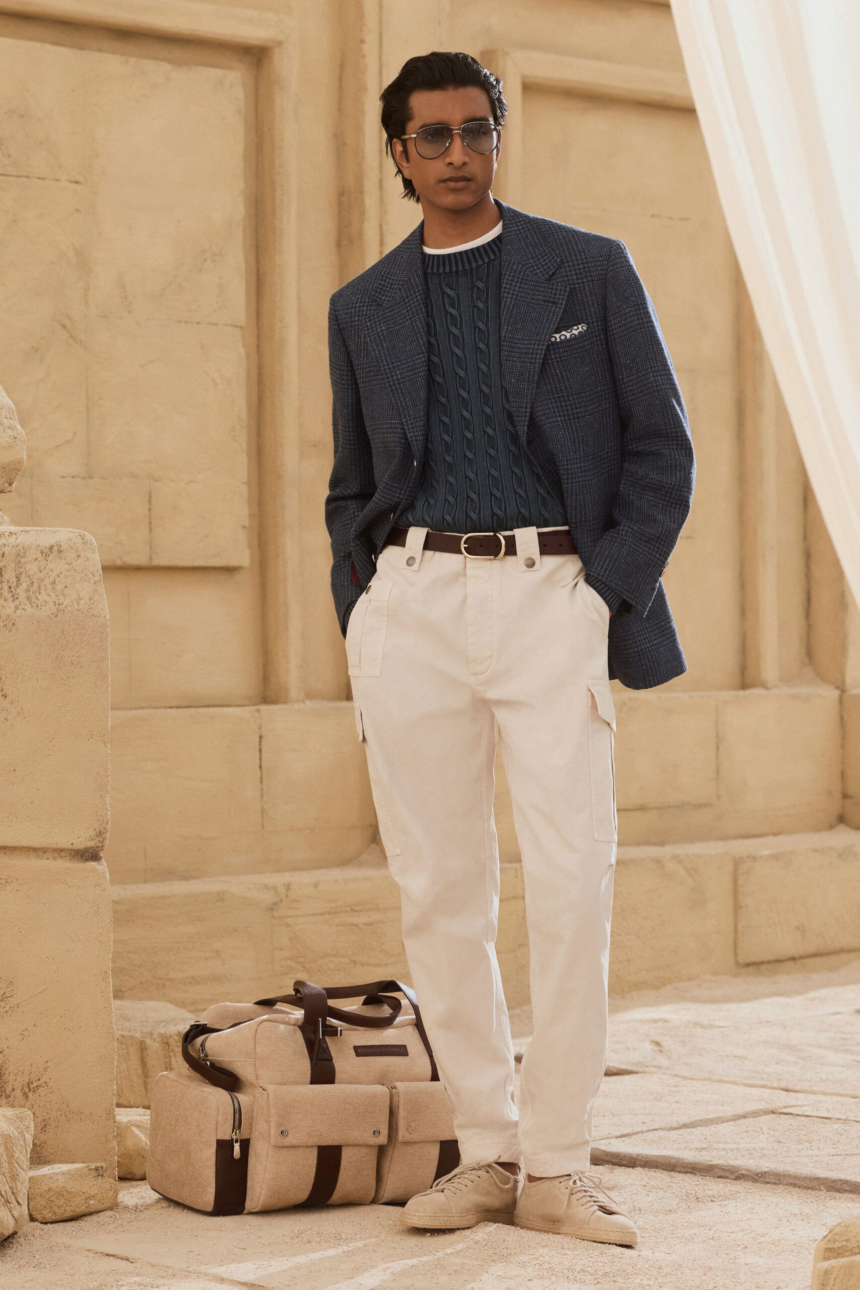 blue cotton long-sleeve collared tailored buttoned blazer