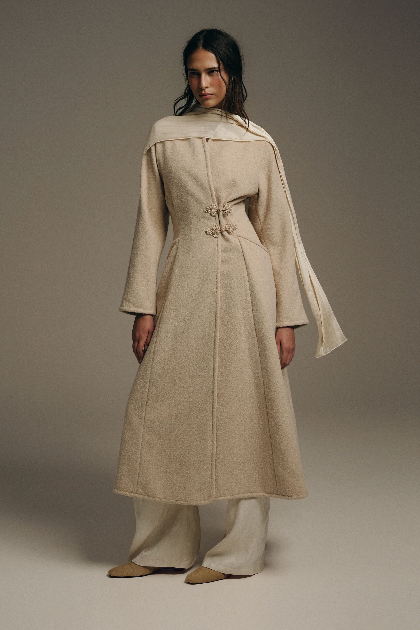 beige wool relaxed straight-leg pants