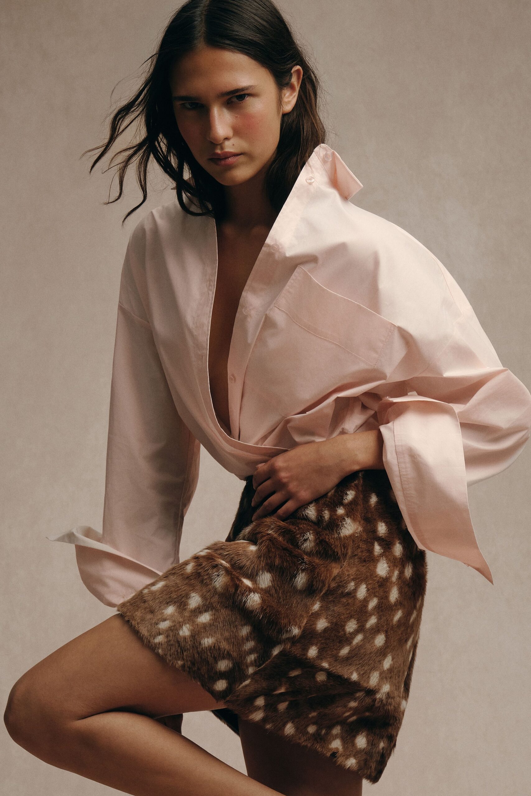 pink cotton long-sleeve collared relaxed shirt