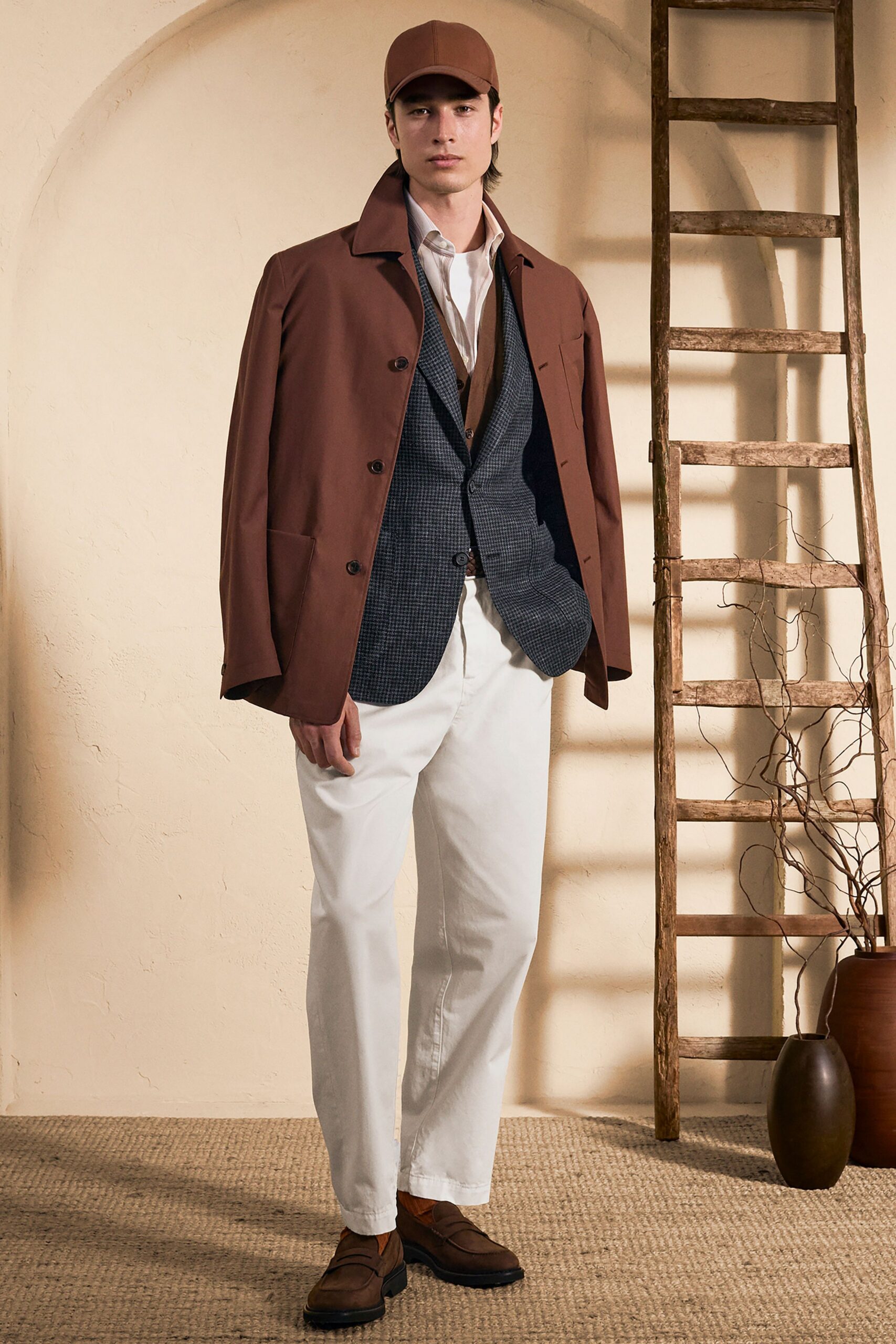 brown cotton long-sleeve collared relaxed jacket